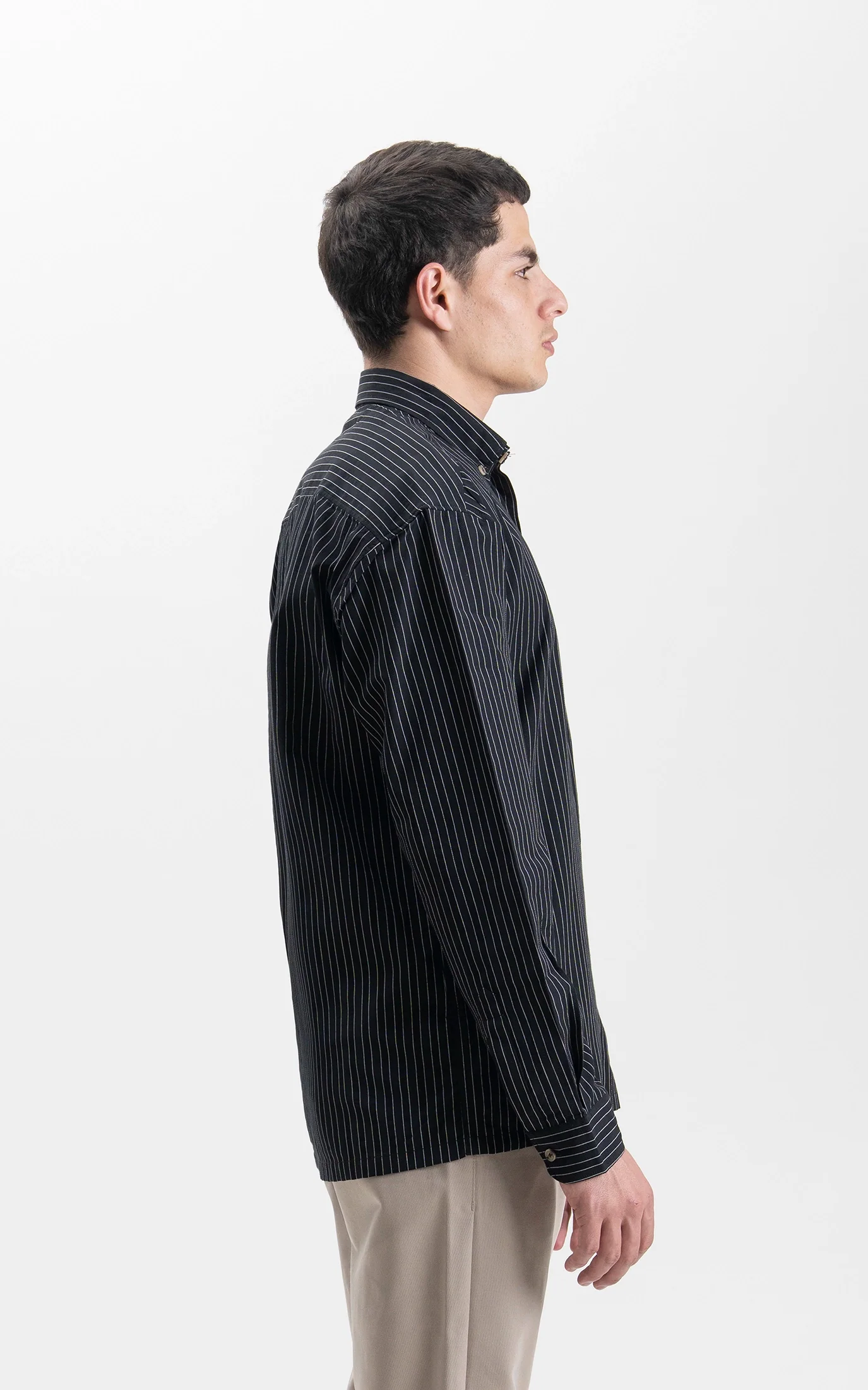 BUTTON DOWN COLLAR STRIPED CASUAL SHIRT BLACK - Image 3