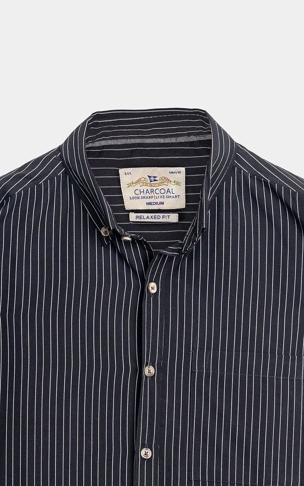 BUTTON DOWN COLLAR STRIPED CASUAL SHIRT BLACK - Image 4