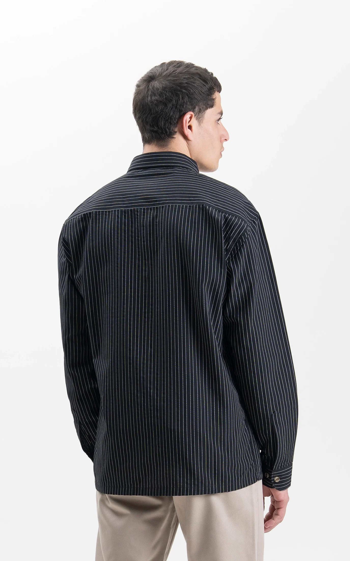 BUTTON DOWN COLLAR STRIPED CASUAL SHIRT BLACK - Image 5