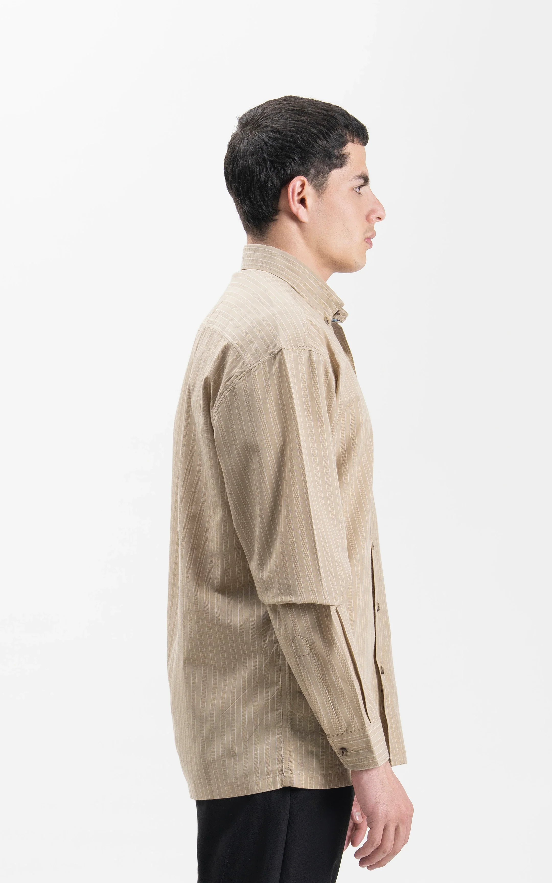 BUTTON DOWN COLLAR STRIPED CASUAL SHIRT KHAKI - Image 6