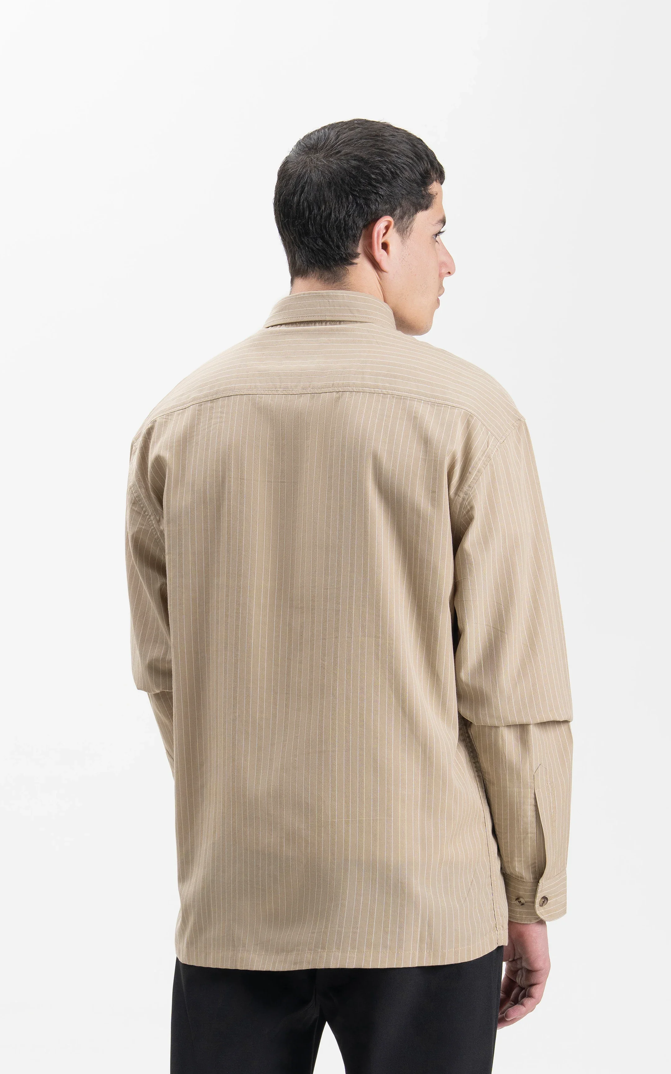 BUTTON DOWN COLLAR STRIPED CASUAL SHIRT KHAKI - Image 7