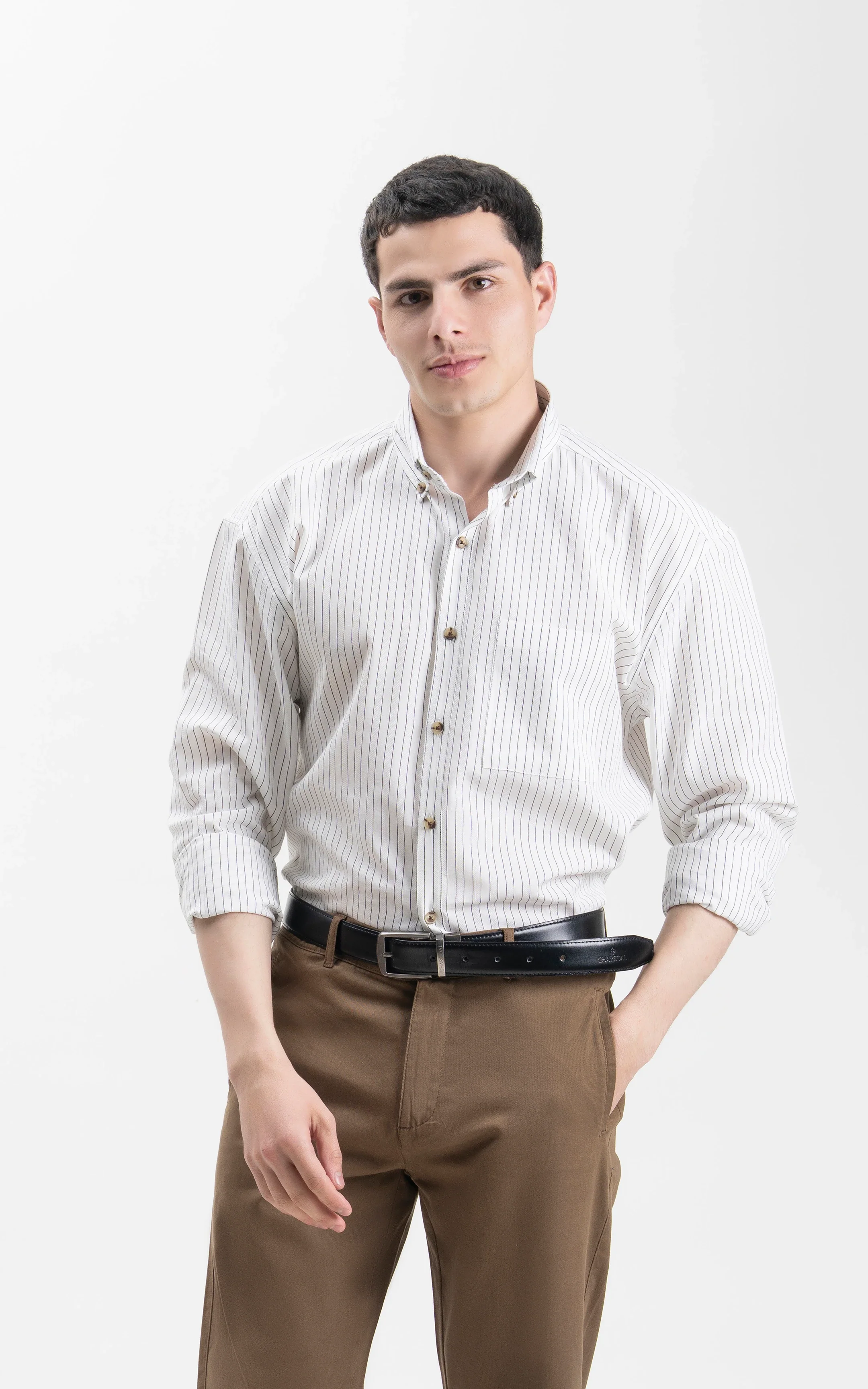 BUTTON DOWN COLLAR STRIPED CASUAL SHIRT OFF WHITE - Image 3