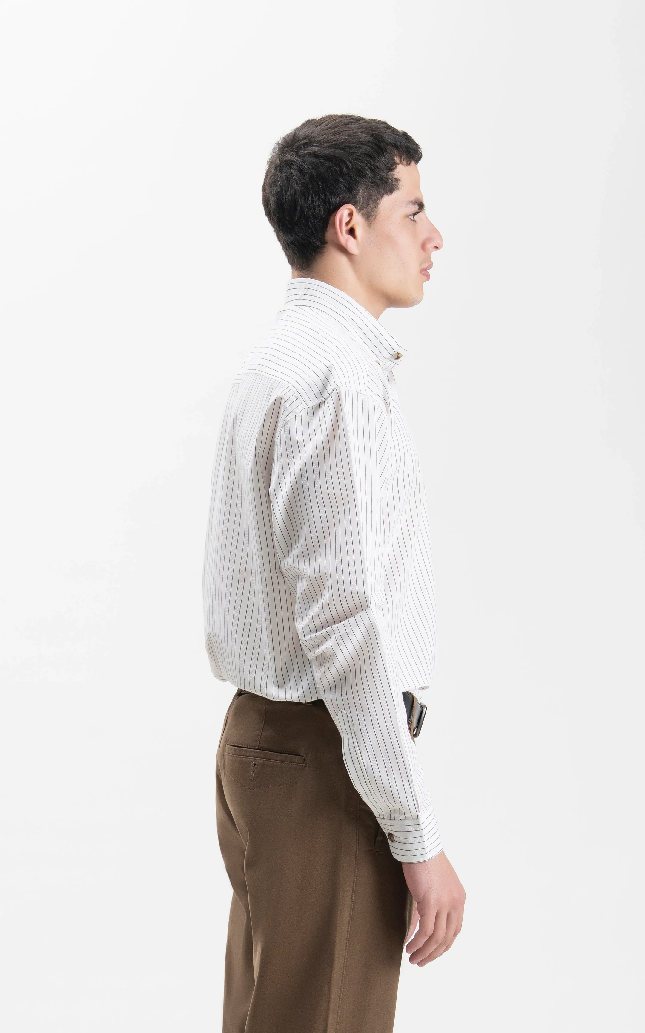 BUTTON DOWN COLLAR STRIPED CASUAL SHIRT OFF WHITE - Image 4
