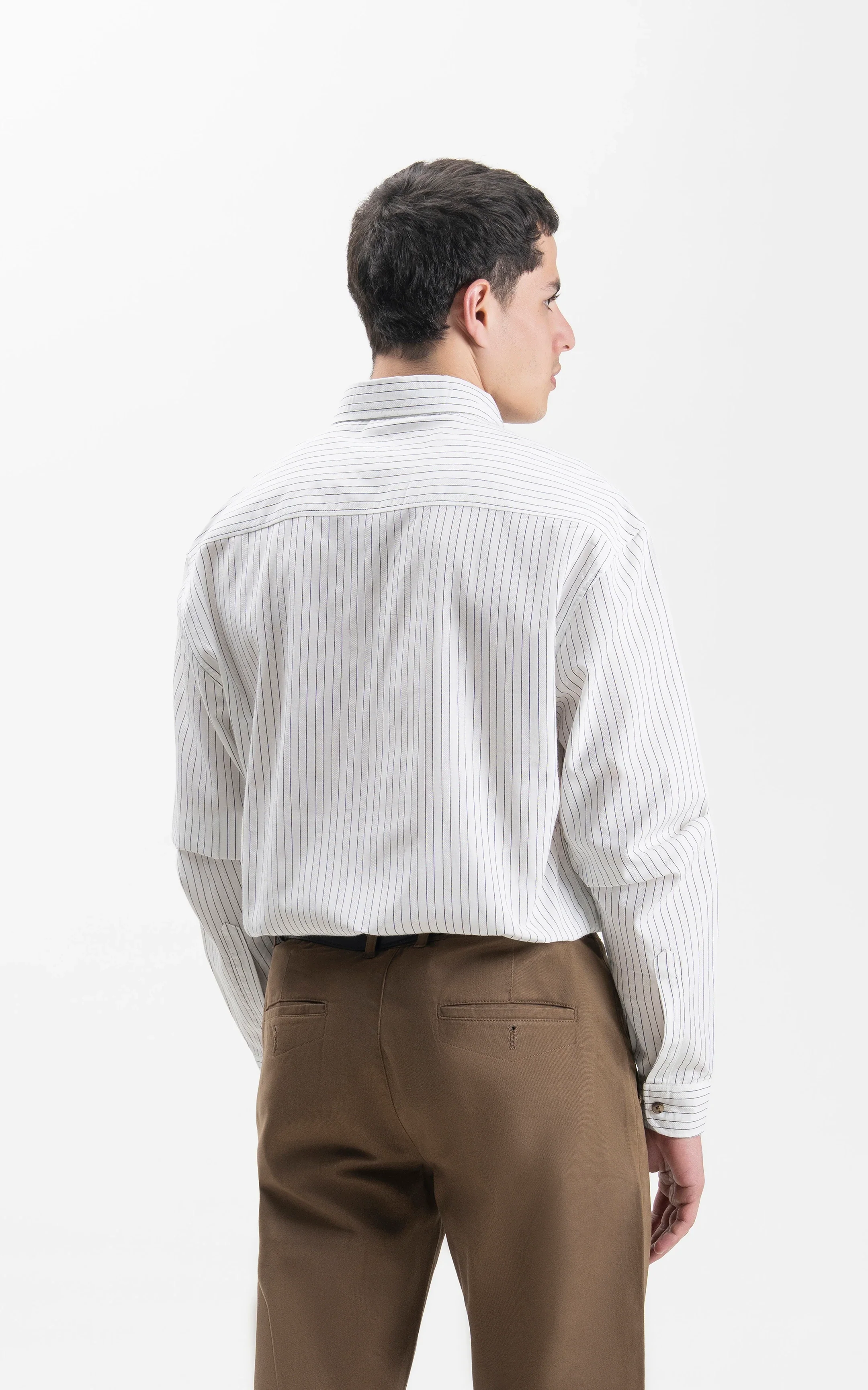 BUTTON DOWN COLLAR STRIPED CASUAL SHIRT OFF WHITE - Image 5