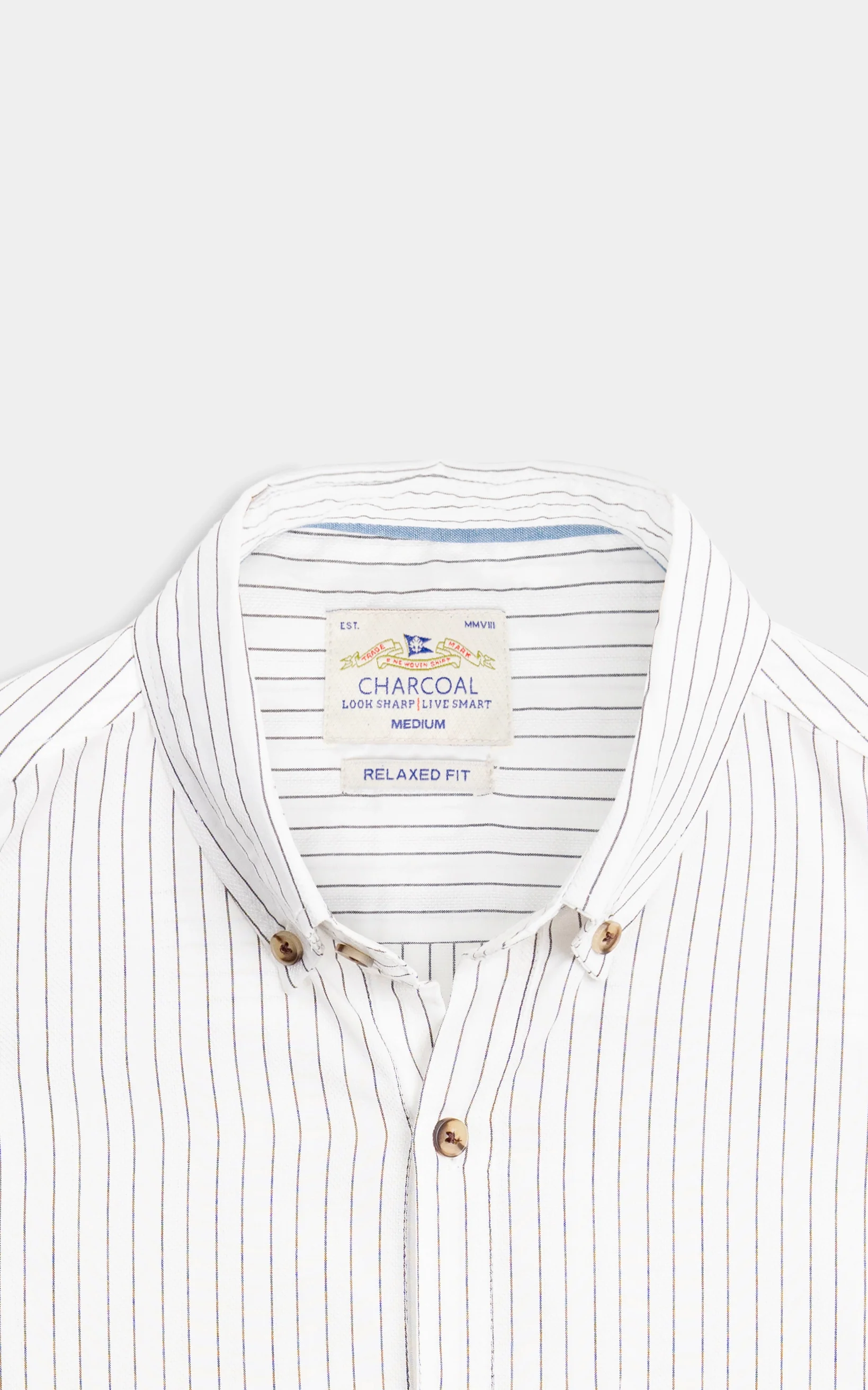 BUTTON DOWN COLLAR STRIPED CASUAL SHIRT OFF WHITE - Image 8