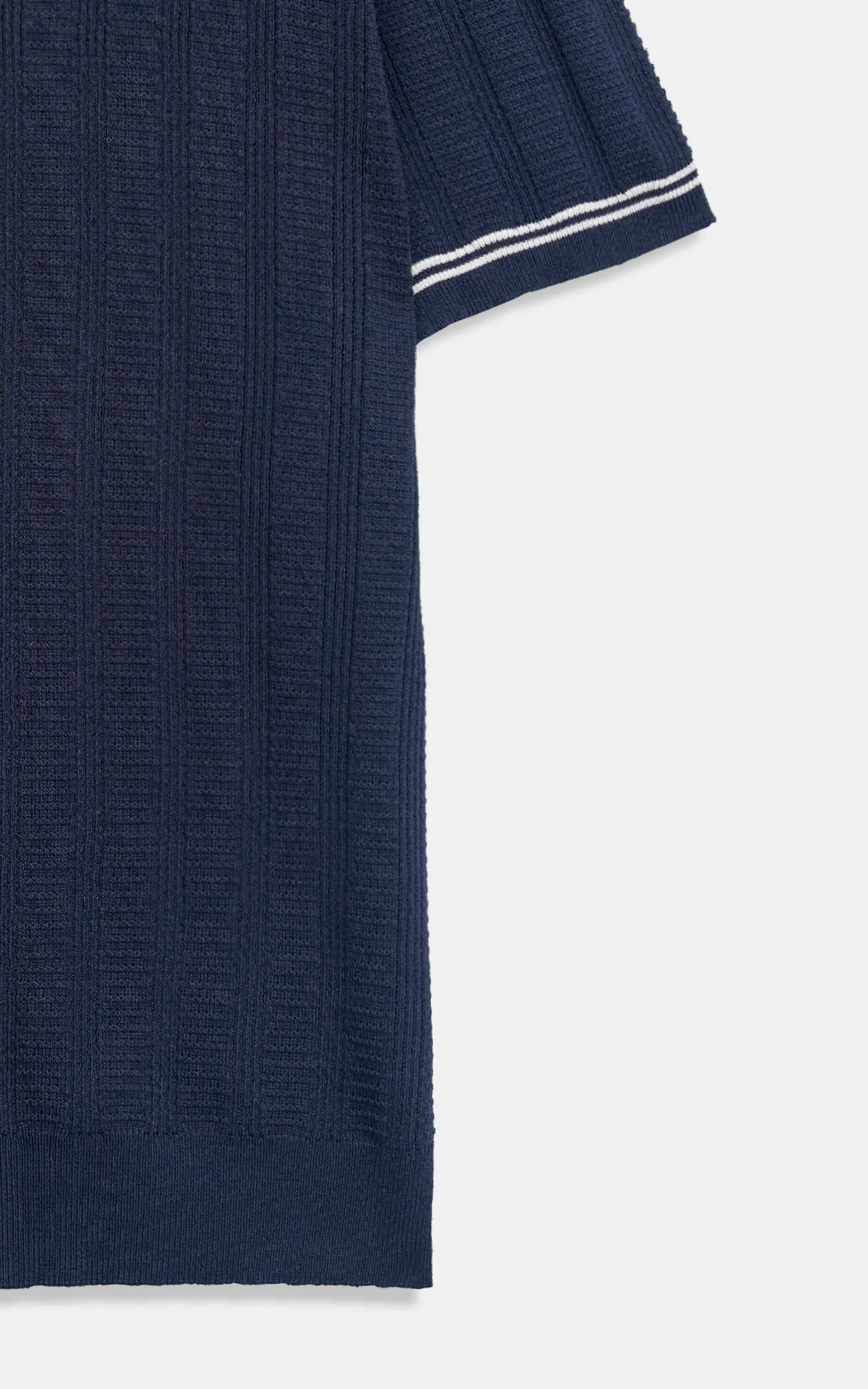 CABLE KNIT SELF TEXTURED CREW NECK T-SHIRT NAVY - Image 6