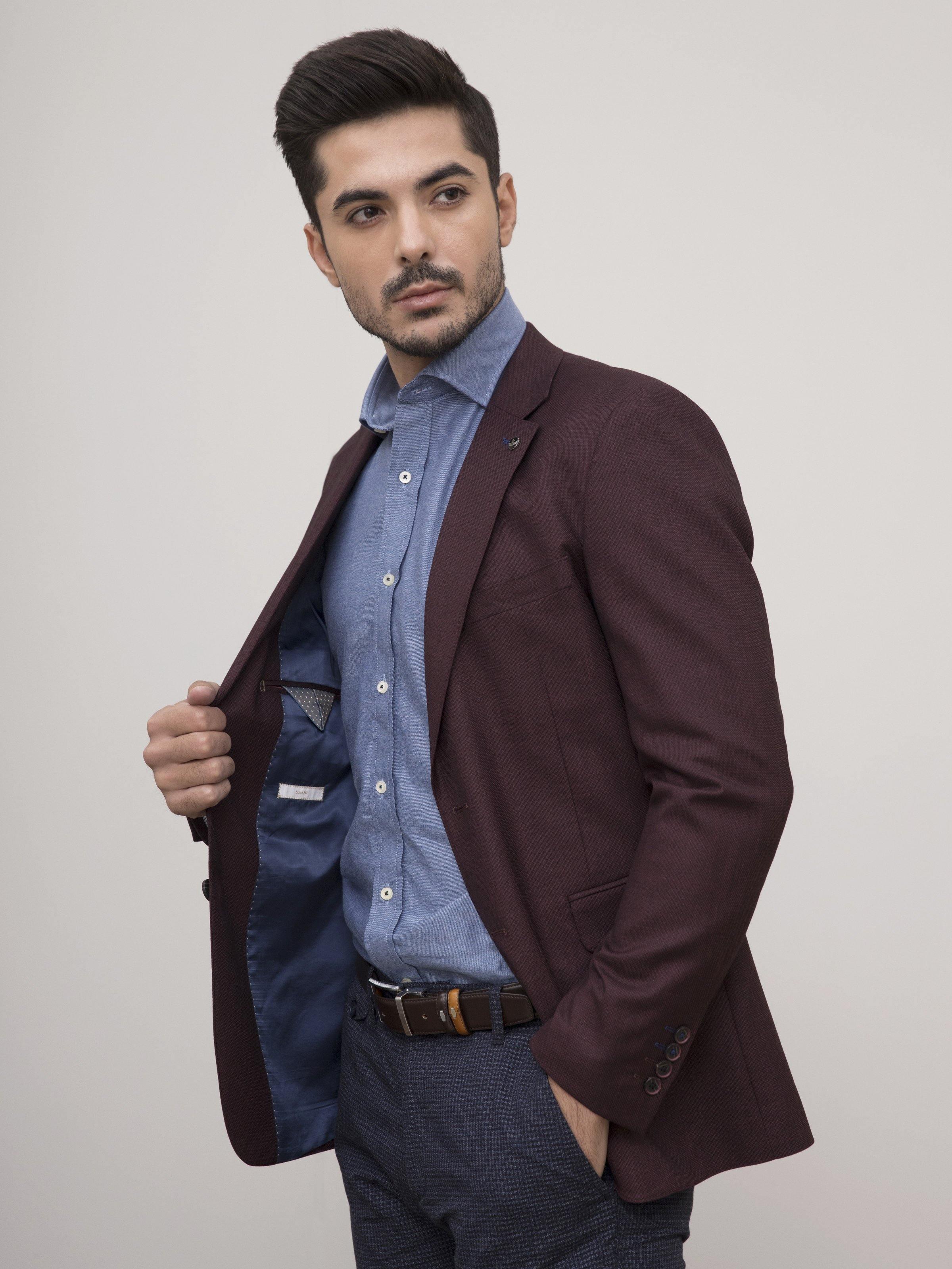 CASUAL COAT SLIM FIT MAROON BLACK - Image 3