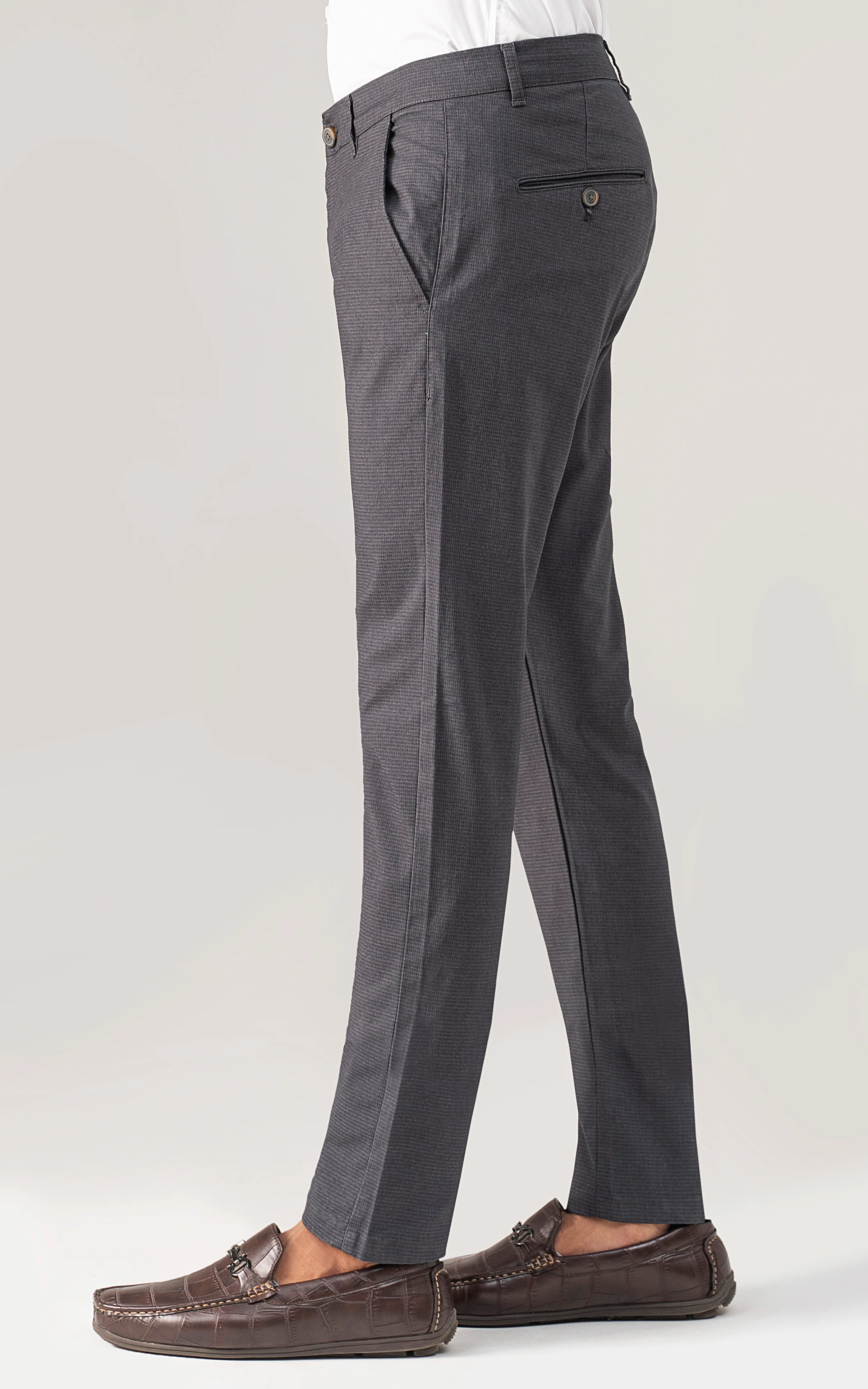TEXTURED SLIM FIT CASUAL PANT  CHARCOAL GREY