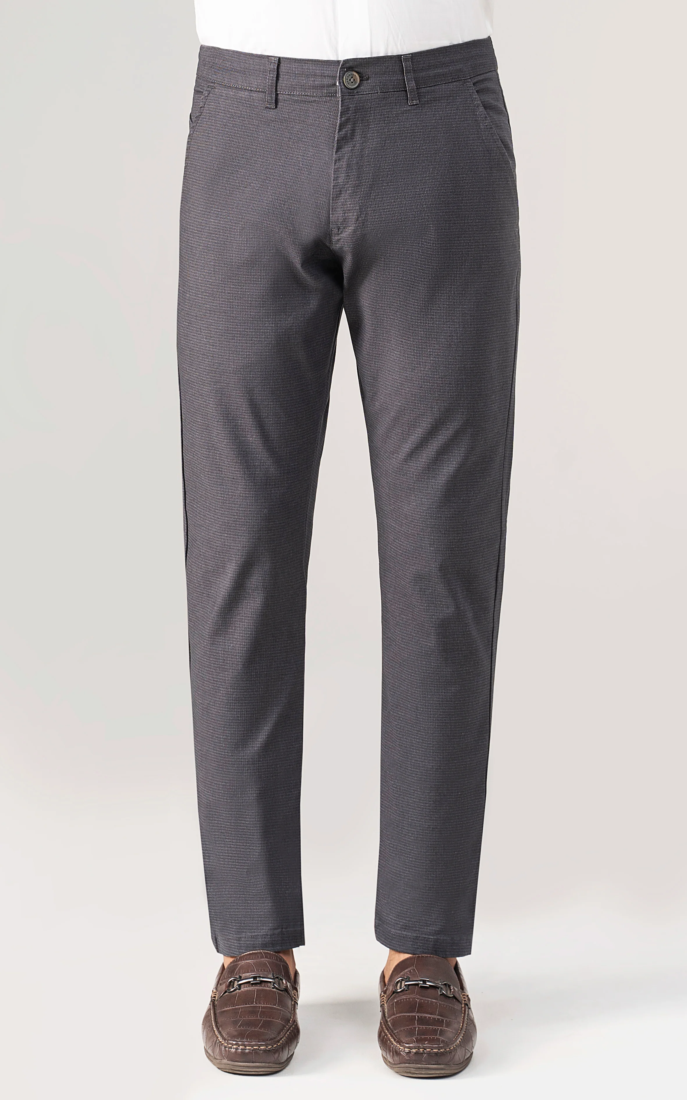 TEXTURED SLIM FIT CASUAL PANT  CHARCOAL GREY - Image 3