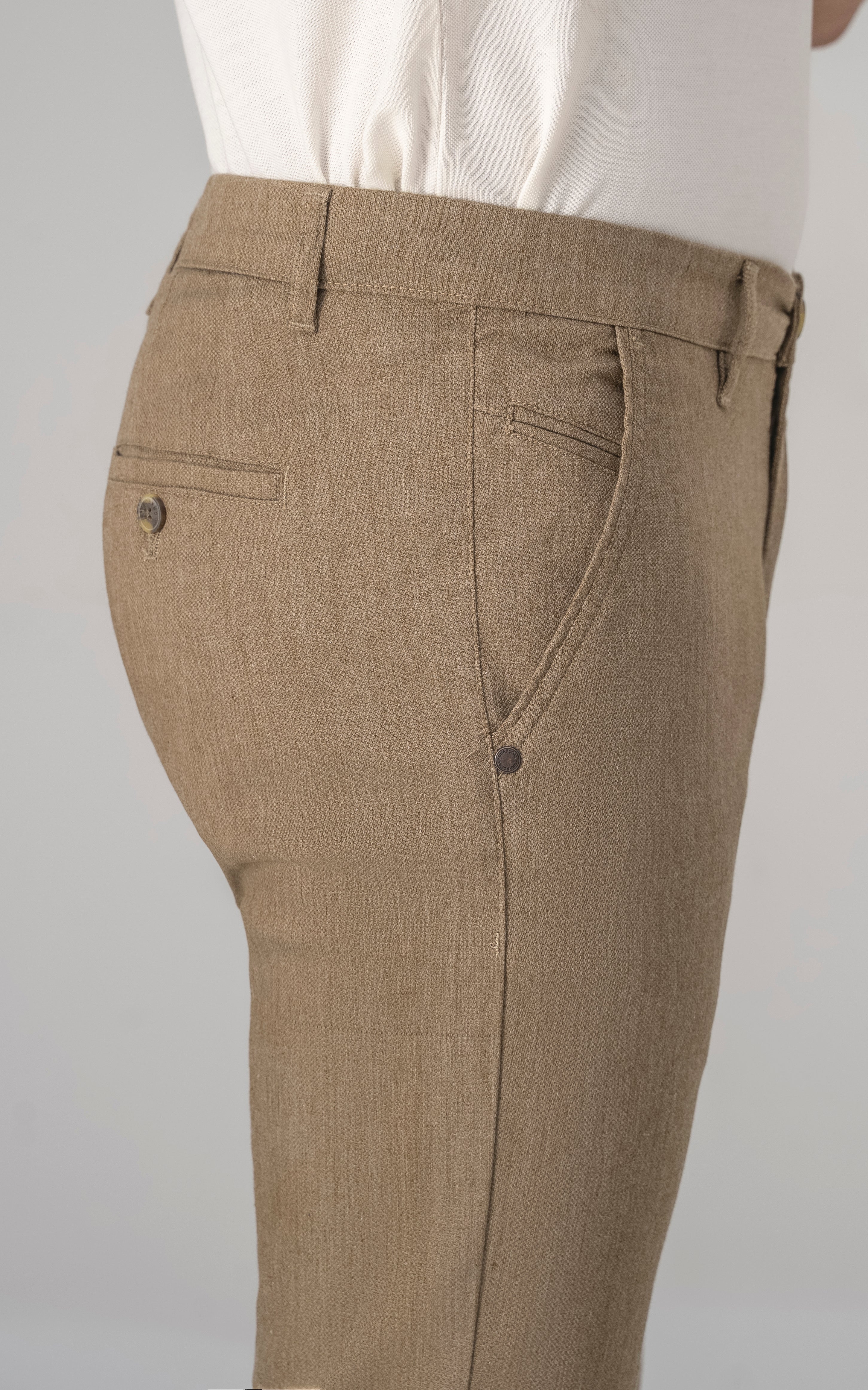 DOBBY SLIM FIT CASUAL PANT DARK KHAKI - Image 2