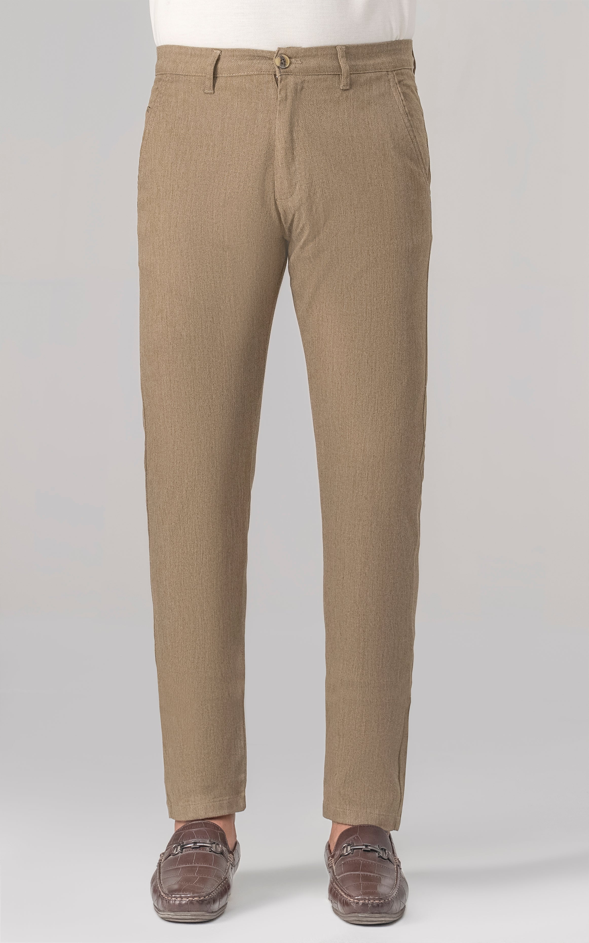 DOBBY SLIM FIT CASUAL PANT DARK KHAKI - Image 3