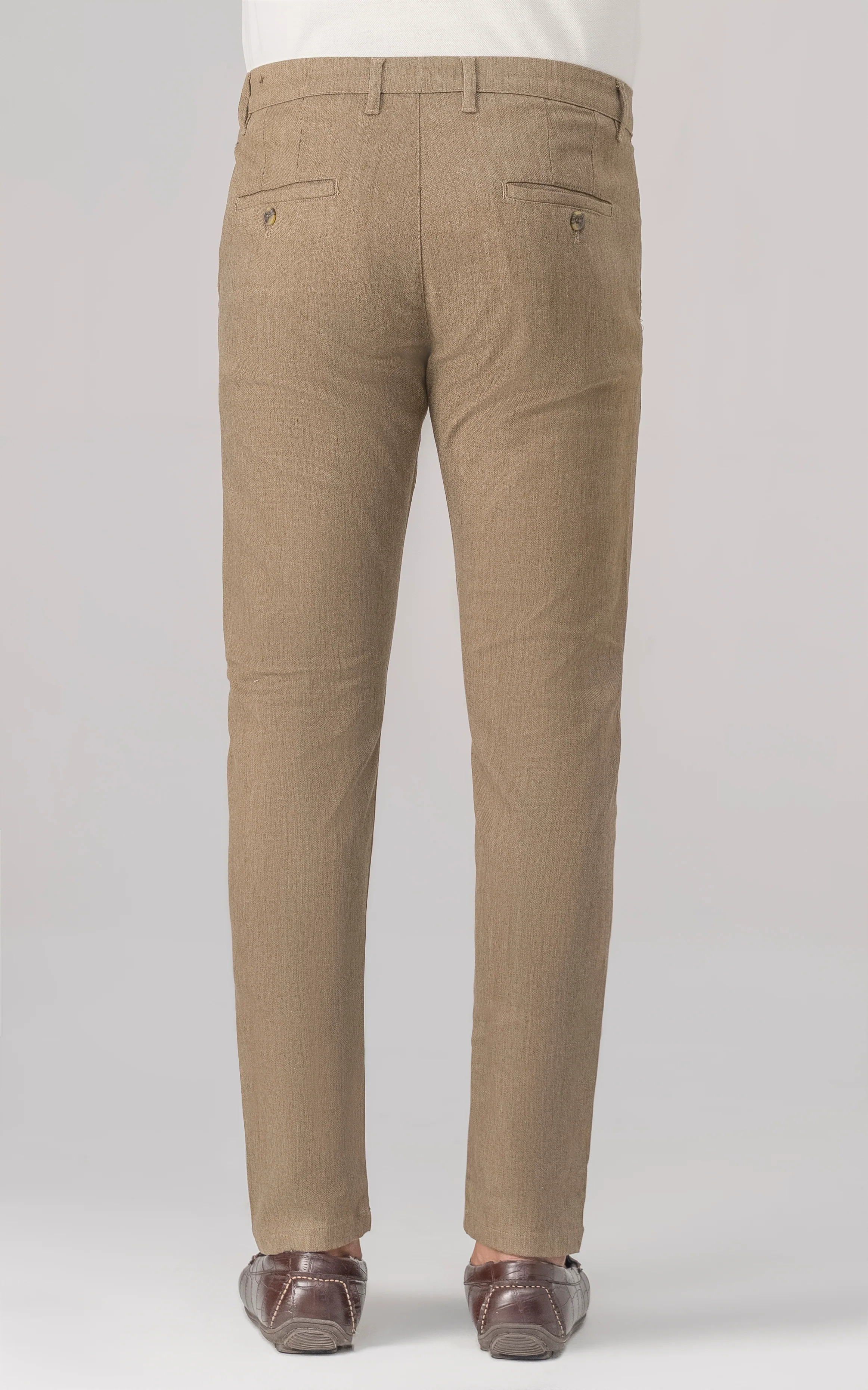DOBBY SLIM FIT CASUAL PANT DARK KHAKI - Image 4