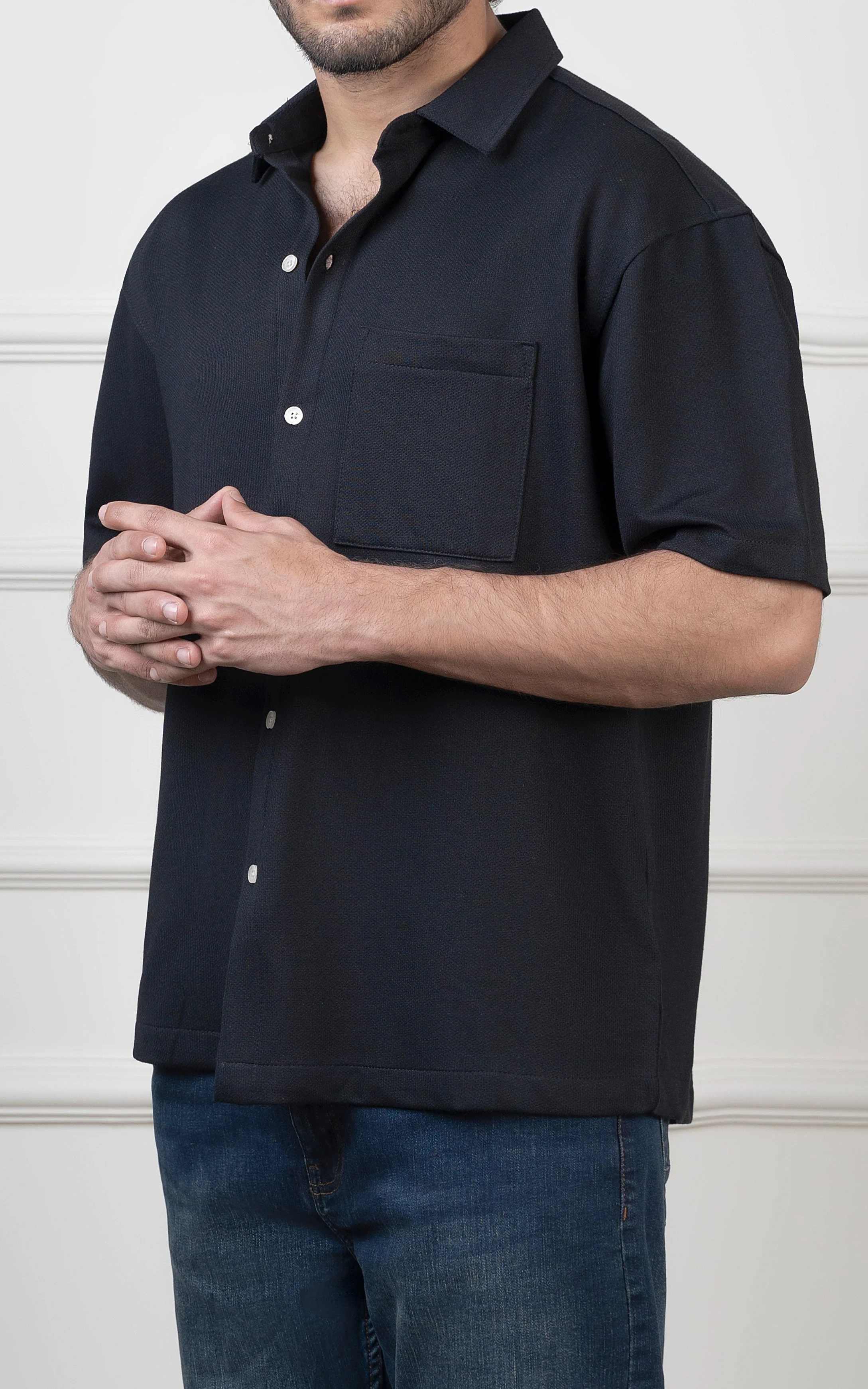 OVERSIZED KNITTED SHIRT BLACK - Image 10