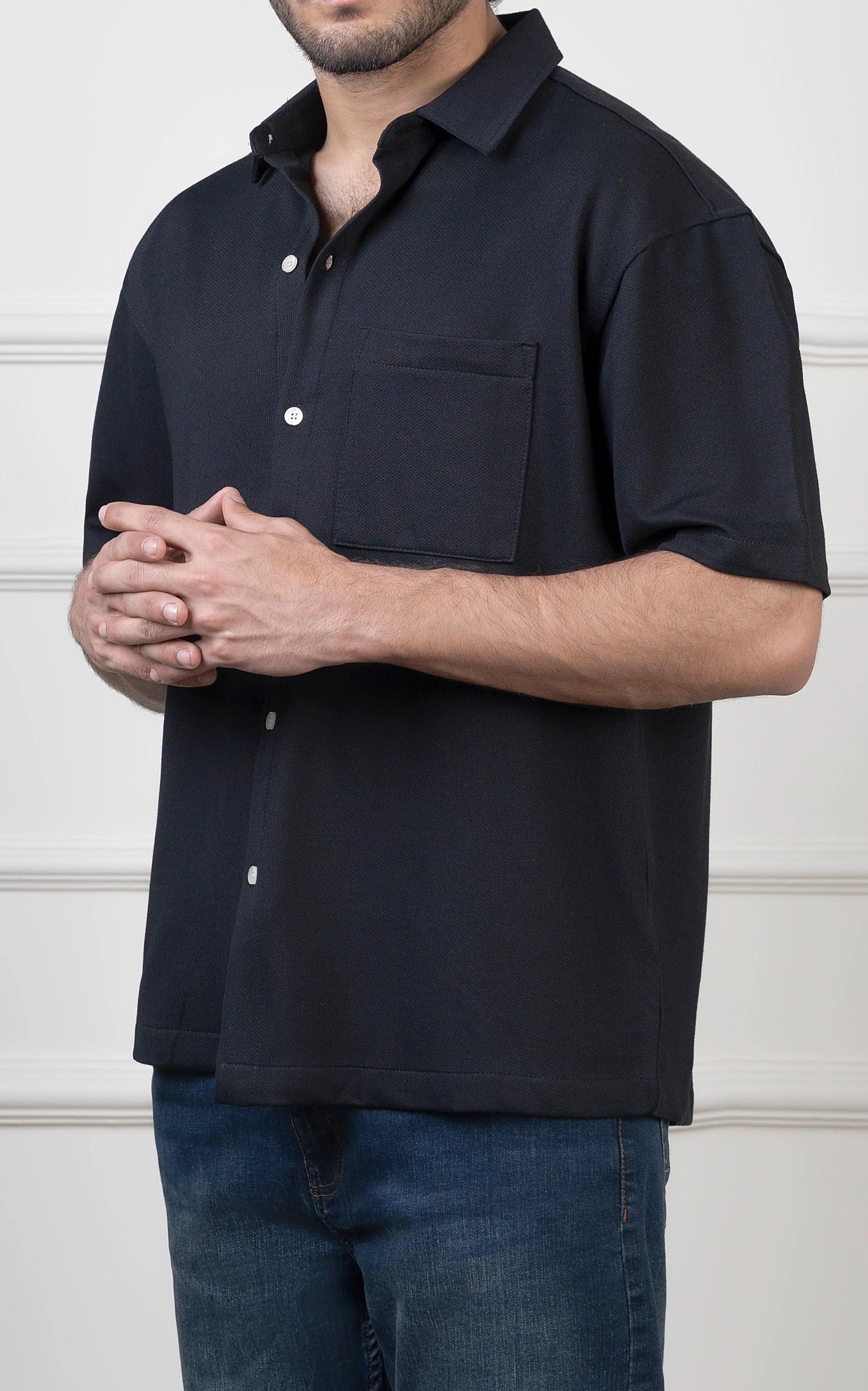 OVERSIZED KNITTED SHIRT BLACK - Image 4