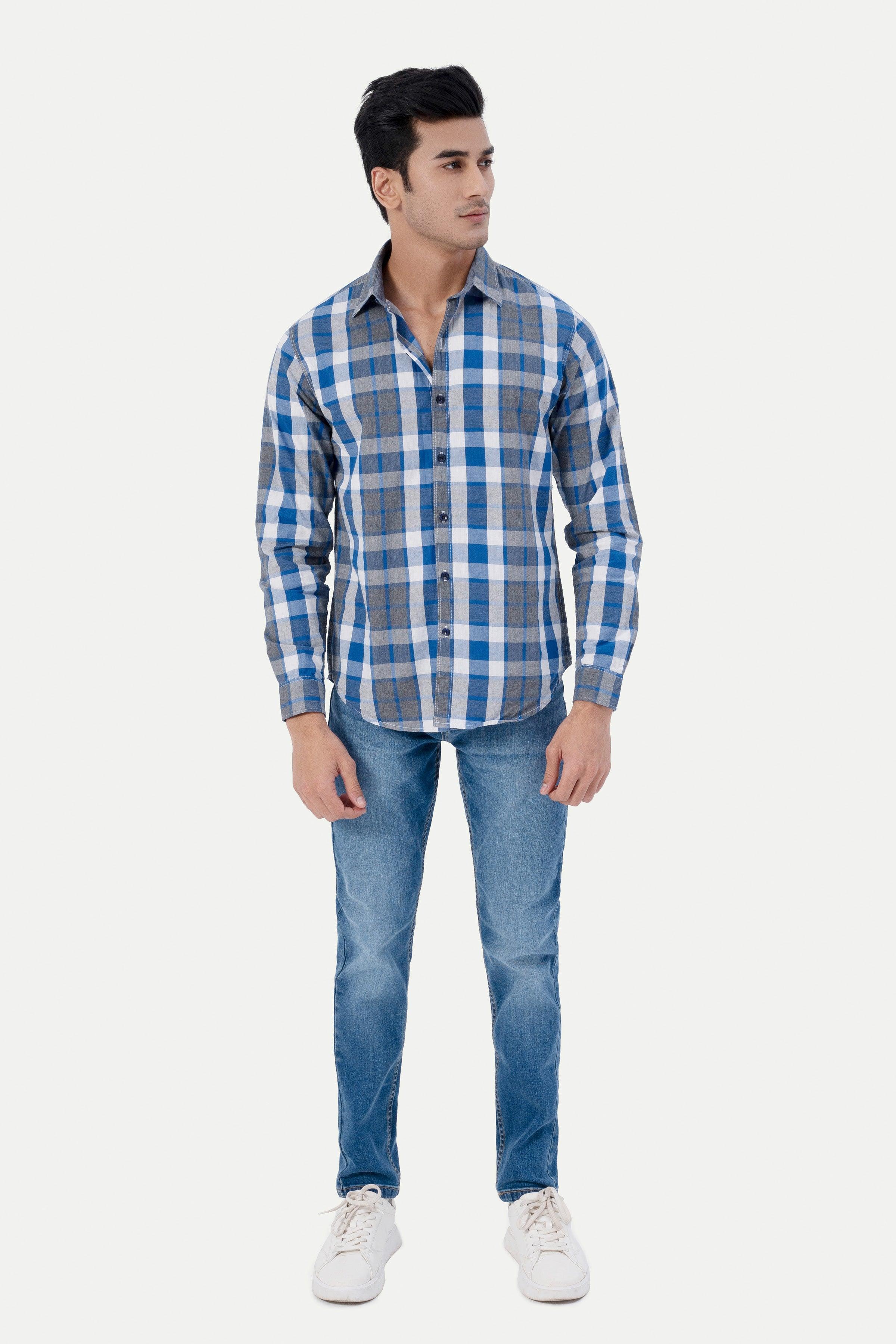 CASUAL SHIRT BLUE GREY CHECK