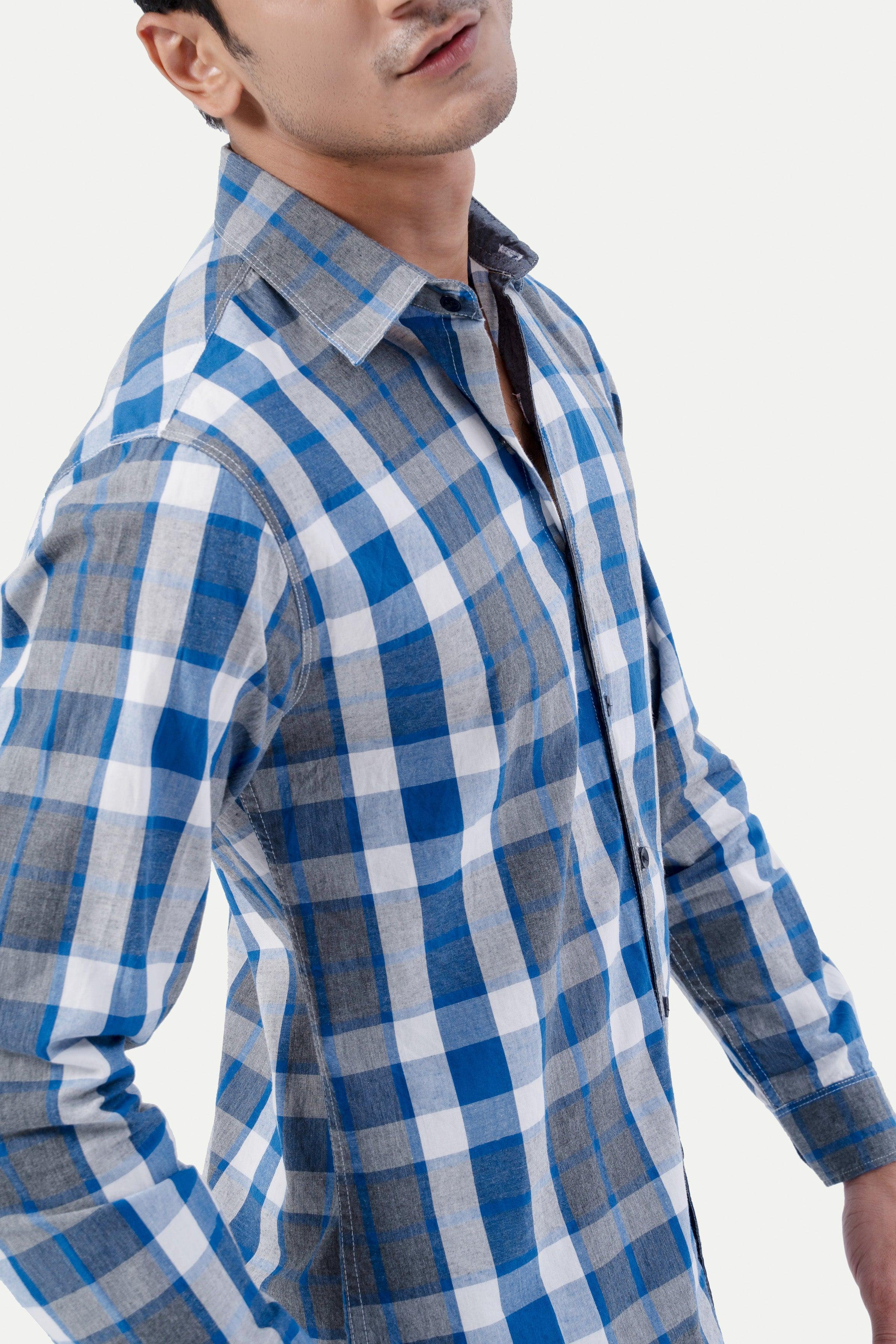 CASUAL SHIRT BLUE GREY CHECK - Image 2