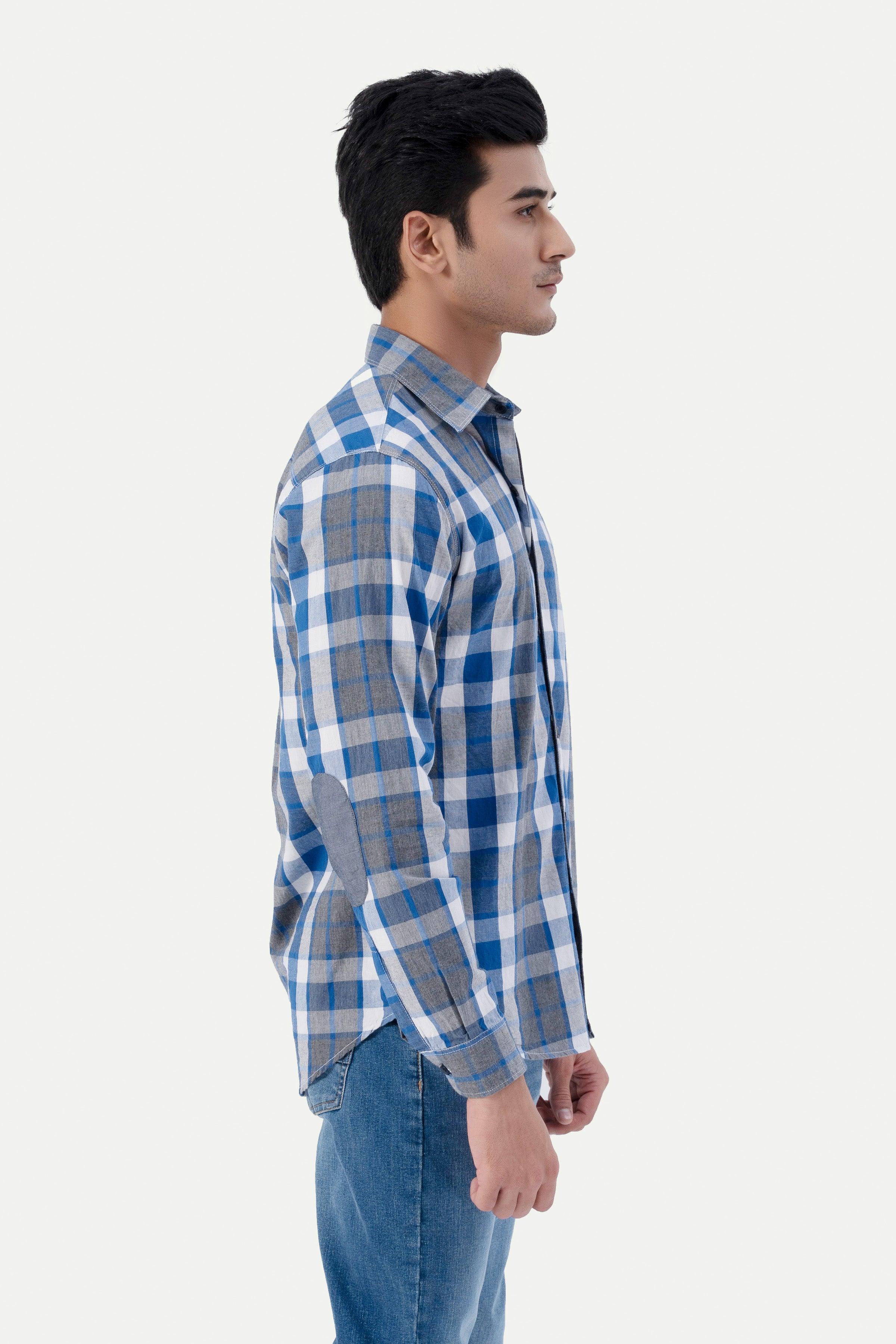 CASUAL SHIRT BLUE GREY CHECK - Image 3