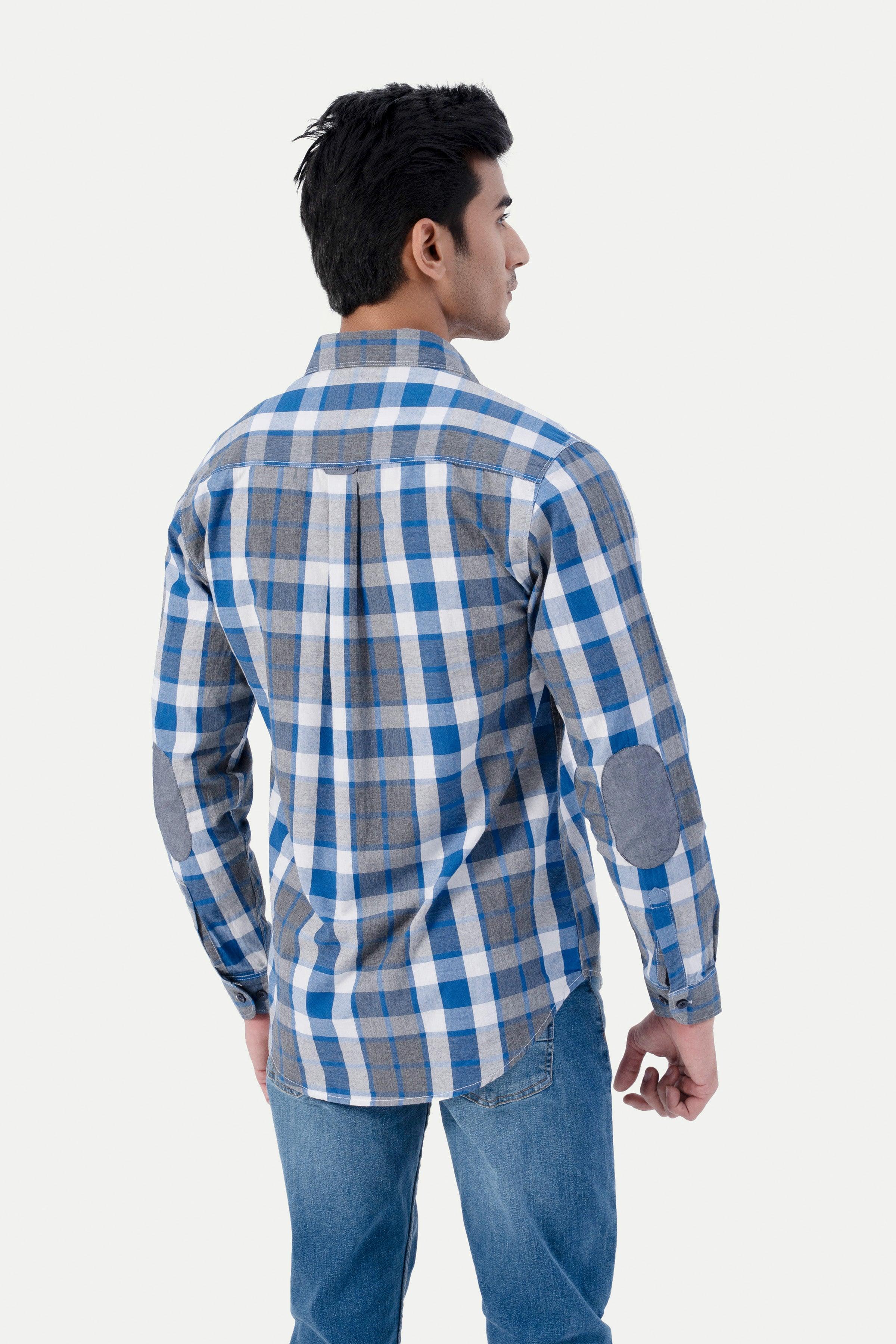 CASUAL SHIRT BLUE GREY CHECK - Image 4