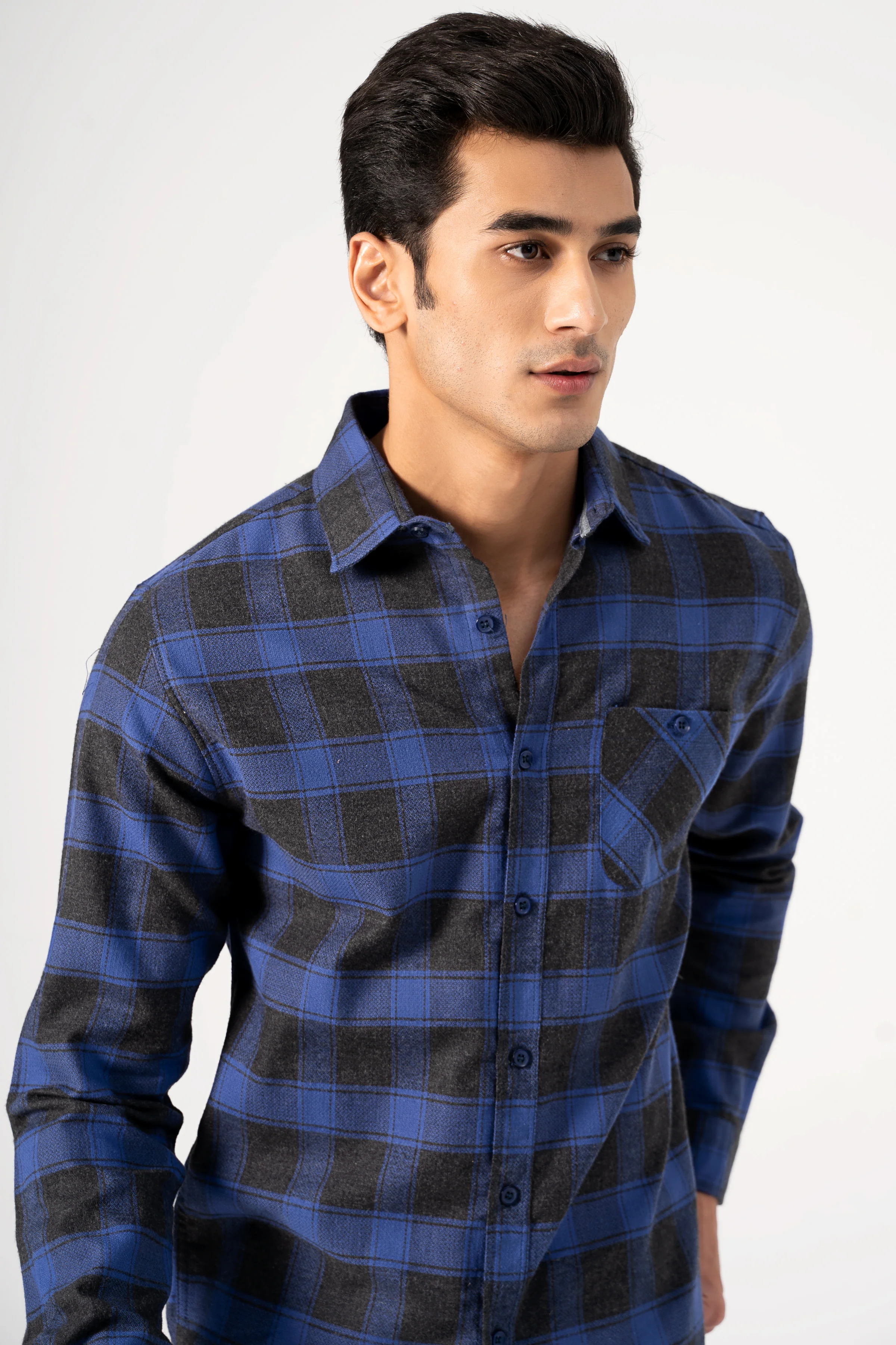 CASUAL SHIRT BLUE GREY CHECK - Image 2