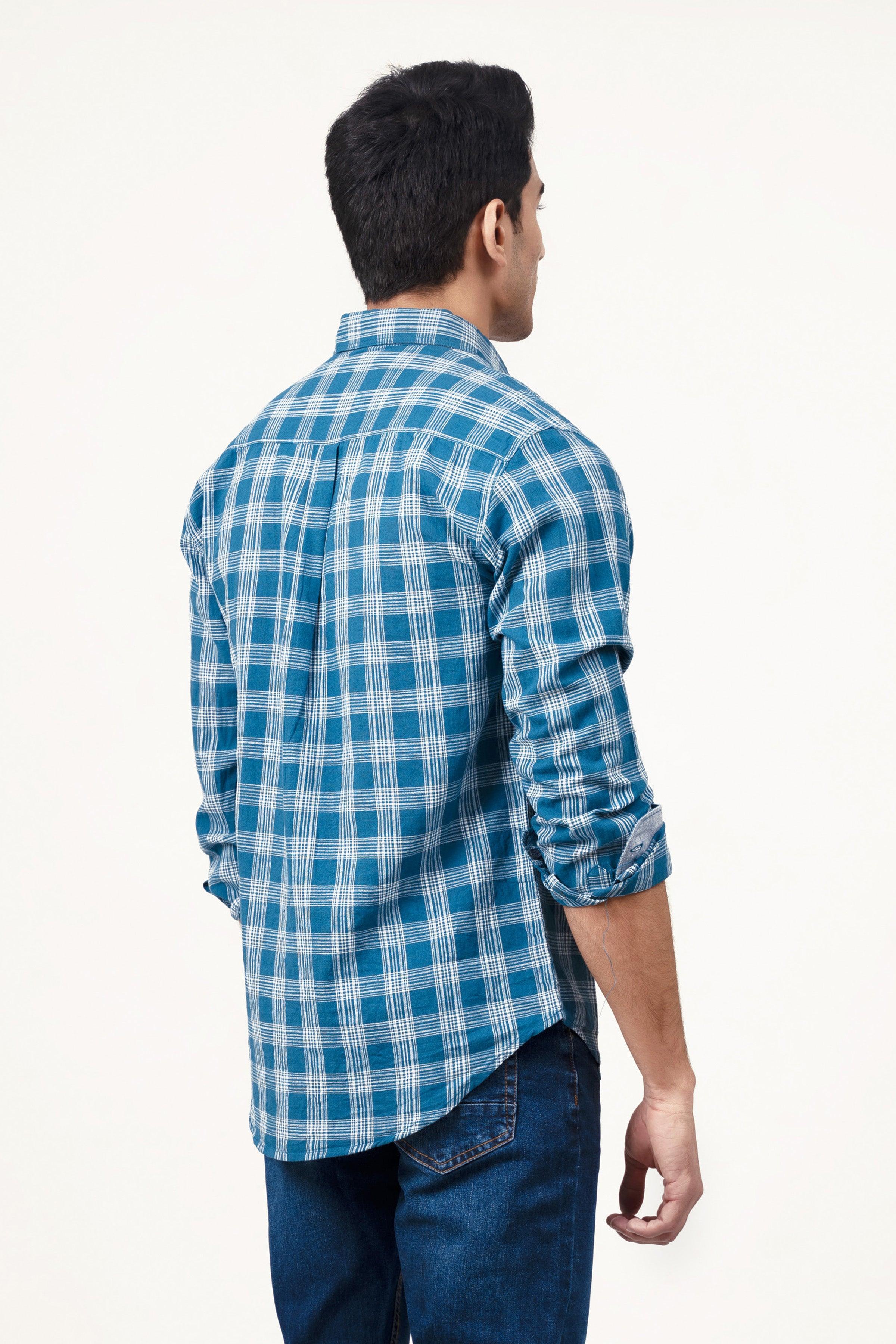 CASUAL SHIRT BLUE GREY CHECK - Image 3