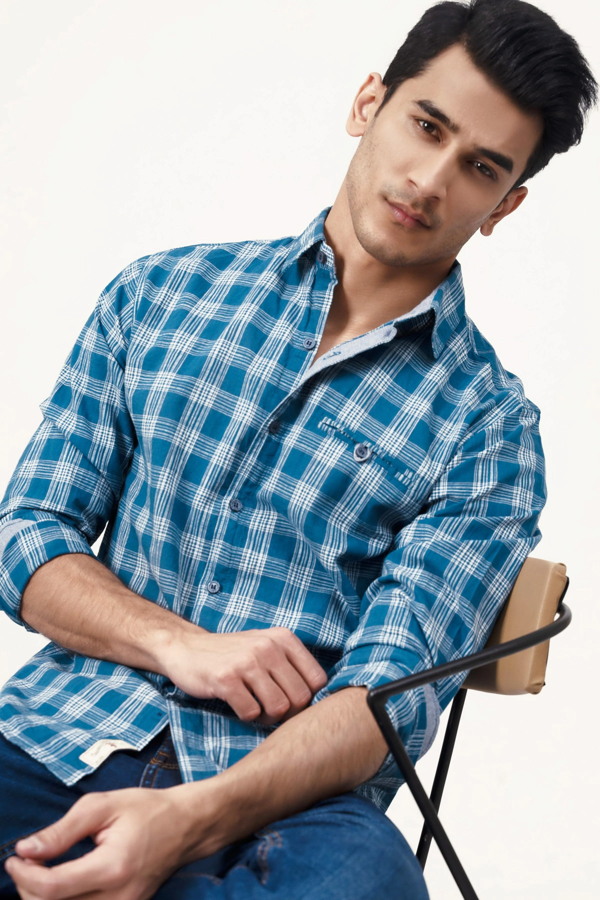 CASUAL SHIRT BLUE GREY CHECK - Image 4