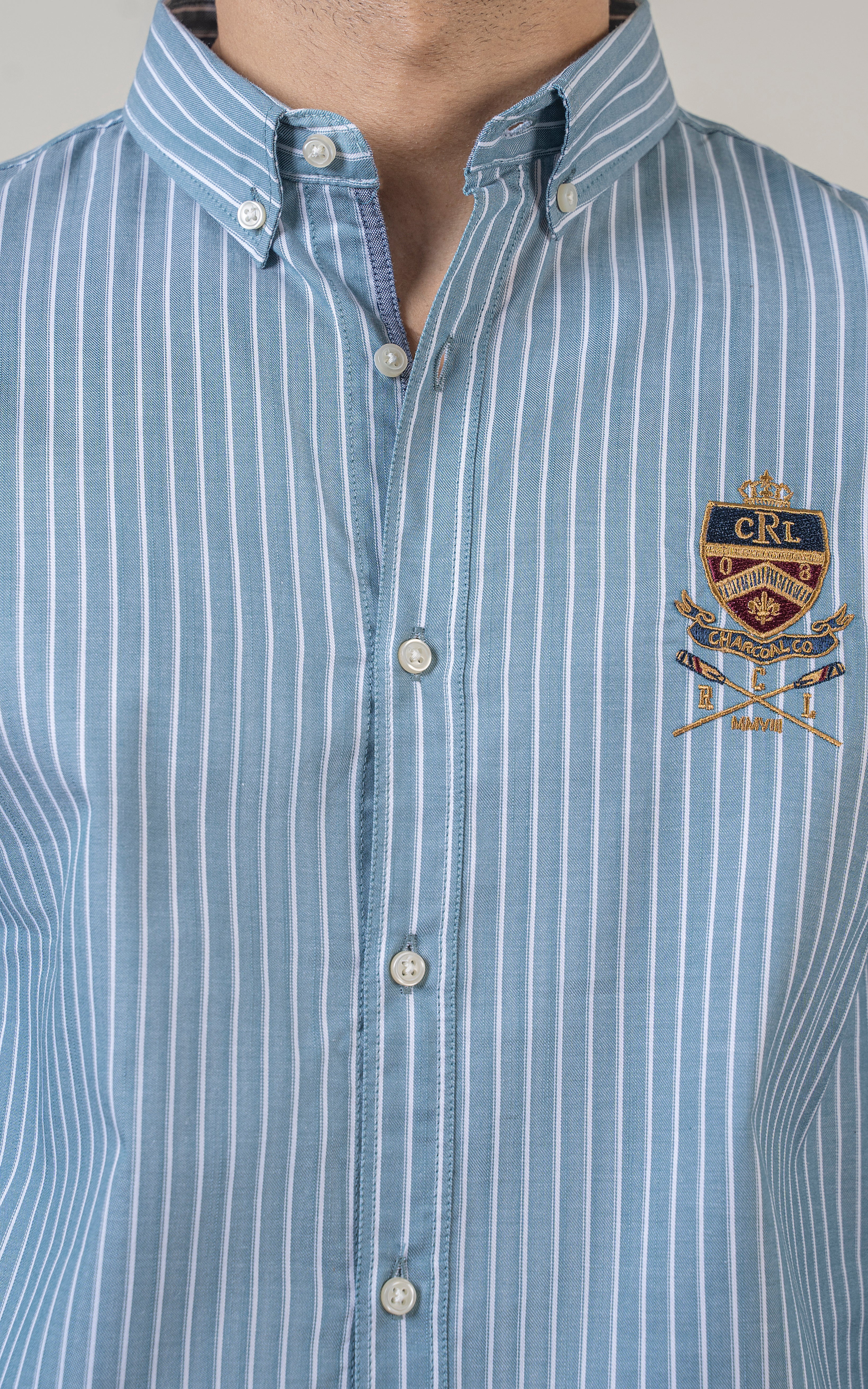 CASUAL SHIRT BUTTON DOWN COLLAR SHIRT BLUE WHITE - Image 3