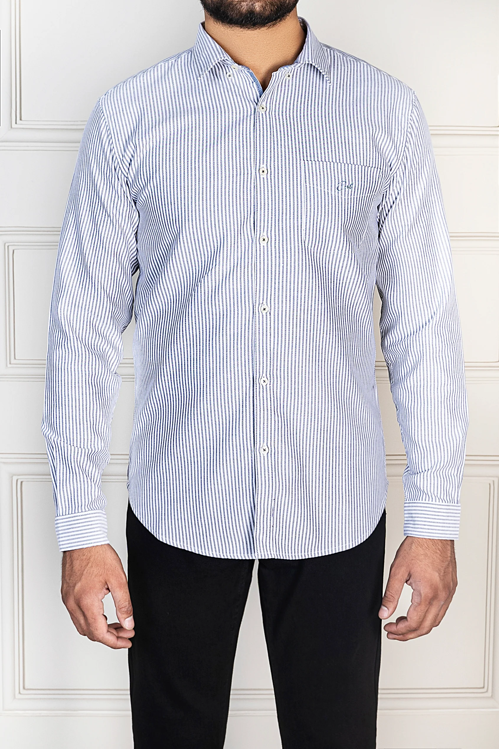 CASUAL SHIRT BUTTON DOWN COLLAR GREEN STRIPED - Image 2