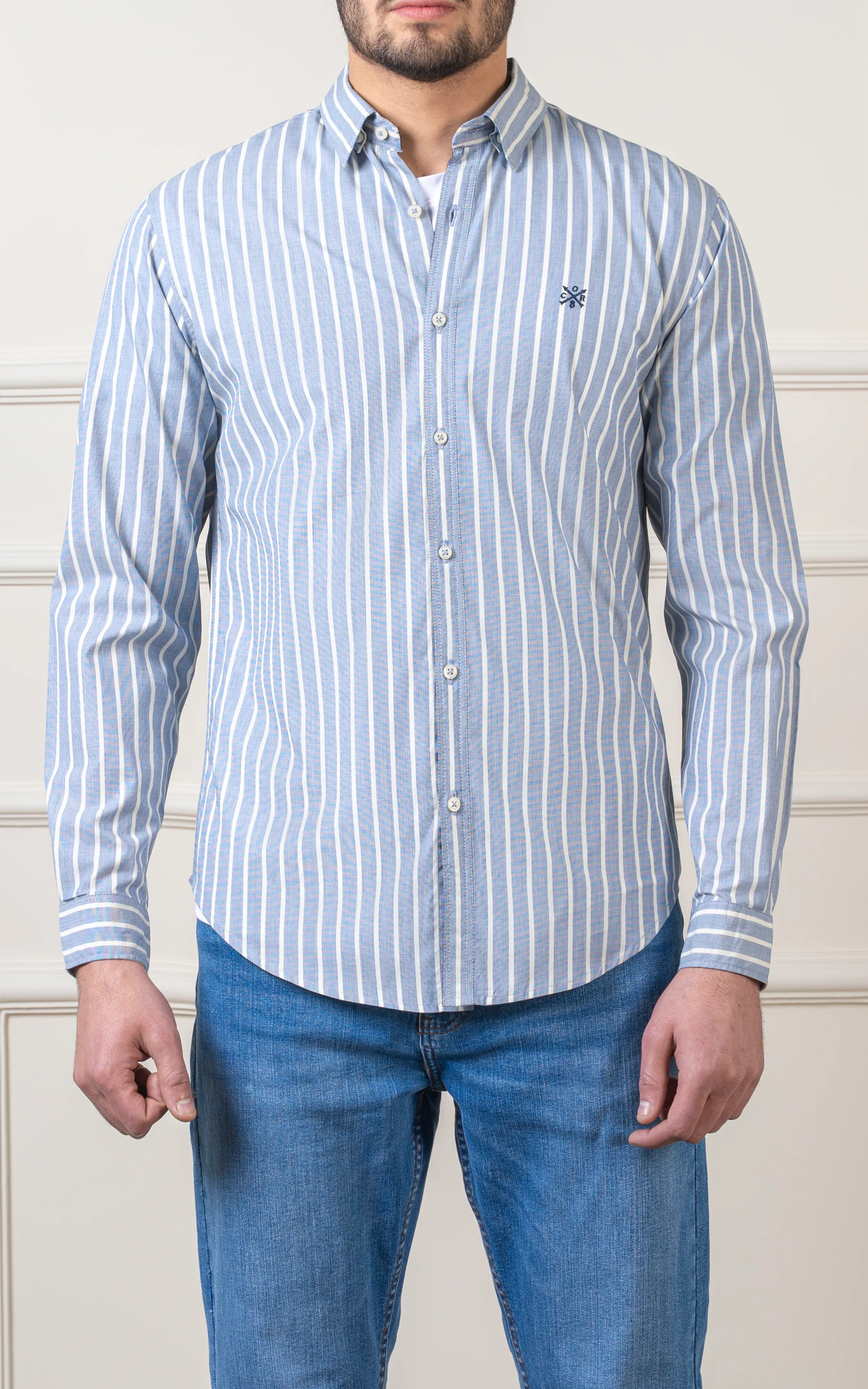 CASUAL SHIRT HIDDEN BUTTON DOWN COLLAR CHAMBRAY BLUE - Image 2