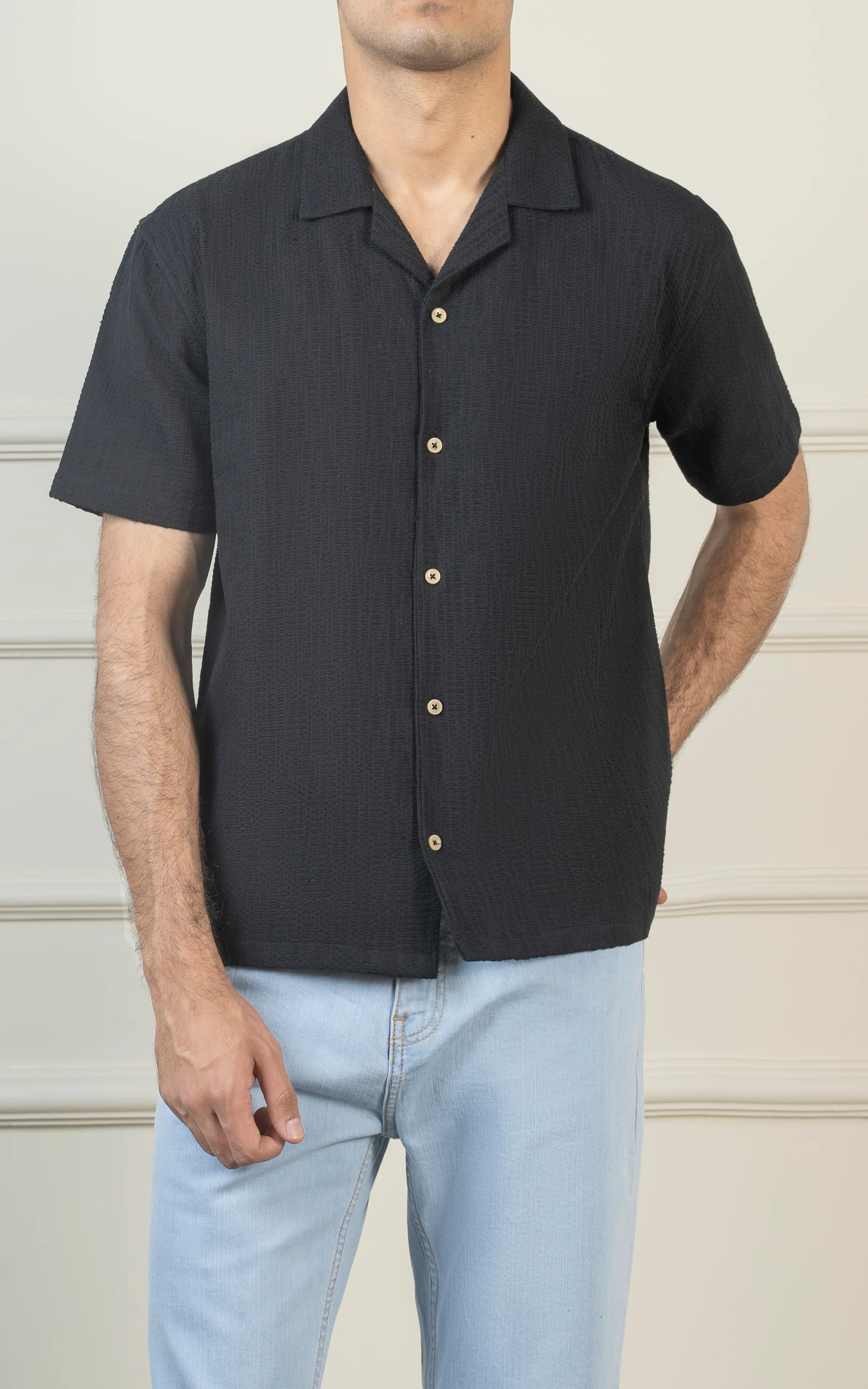 CASUAL SHIRT CUBAN COLLAR BLACK