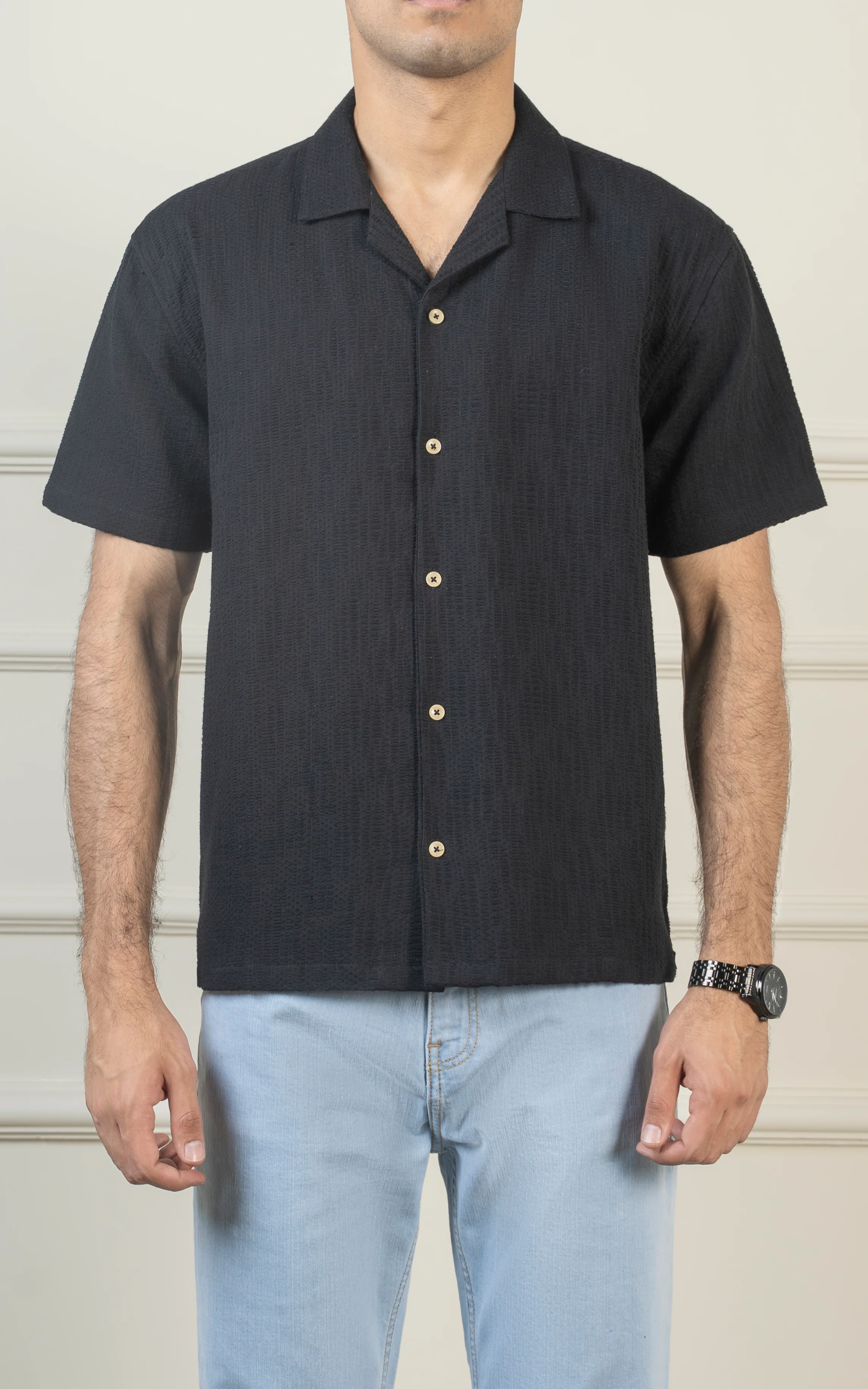 CASUAL SHIRT CUBAN COLLAR BLACK - Image 2