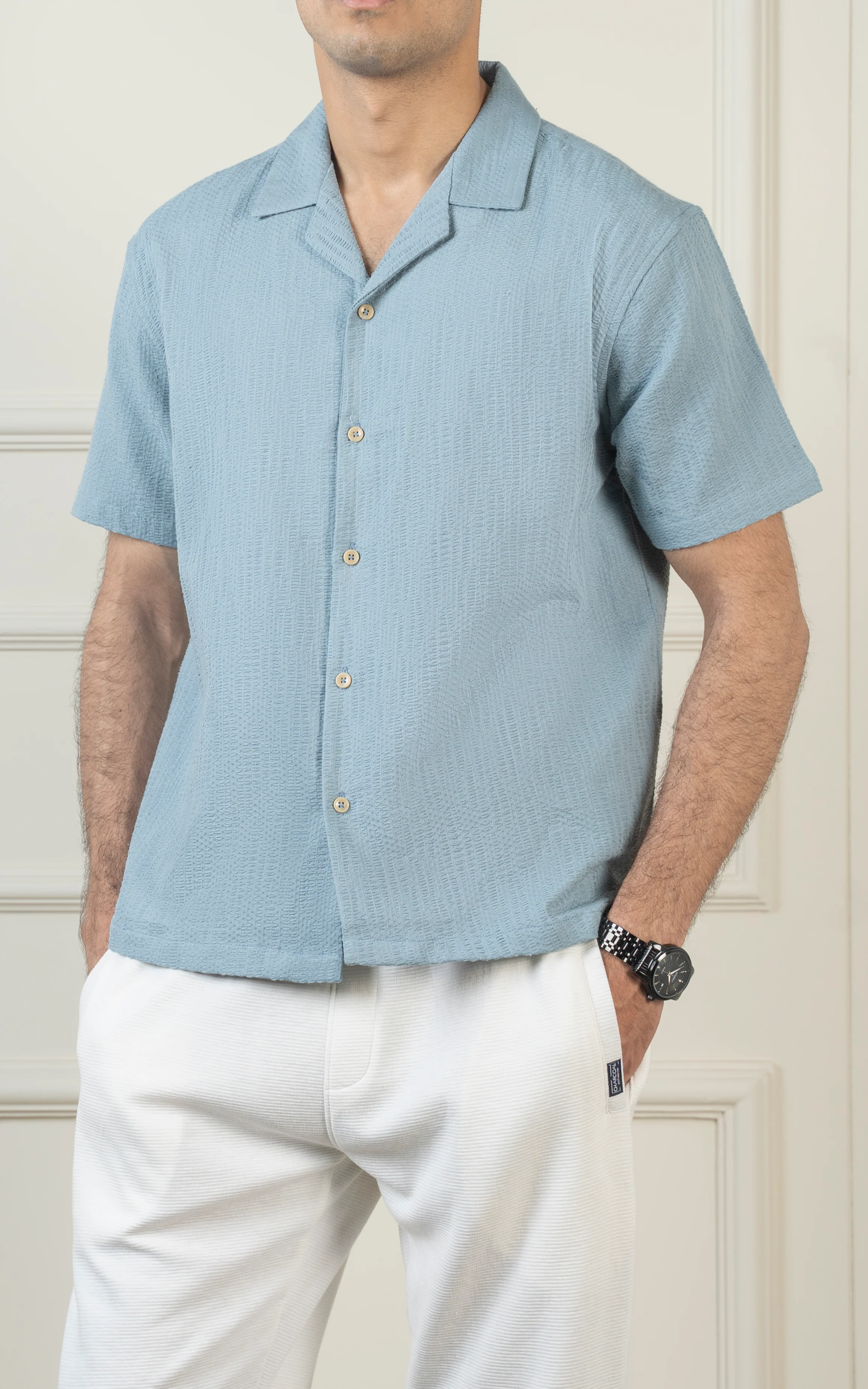 CASUAL SHIRT CUBAN COLLAR SKY