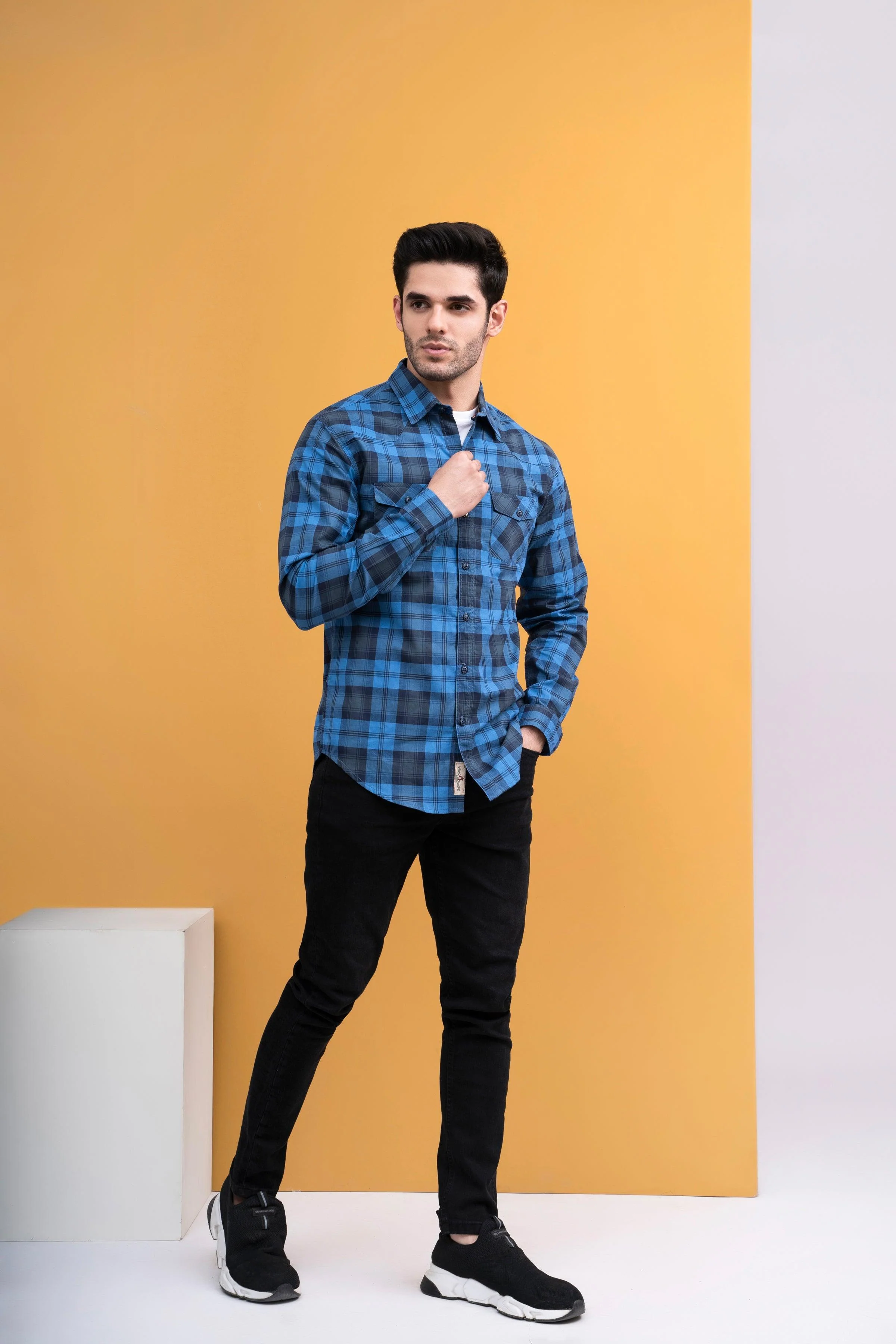 CASUAL SHIRT FRONT PANNEL DOUBLE POCKET BLUE CHECK - Image 2