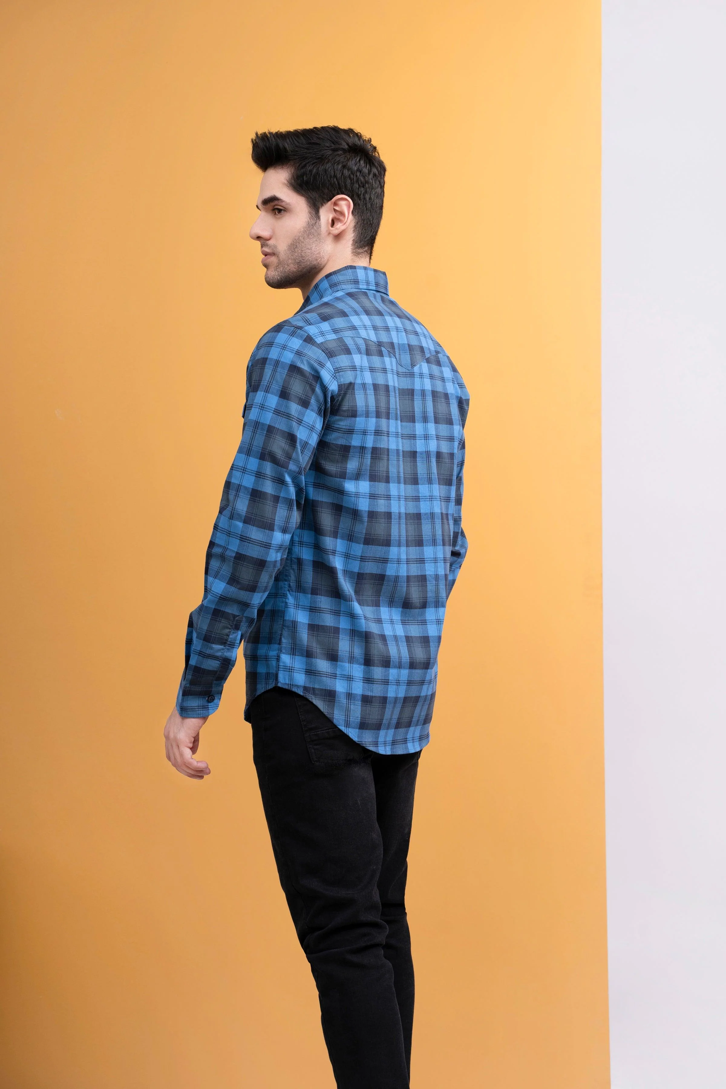 CASUAL SHIRT FRONT PANNEL DOUBLE POCKET BLUE CHECK - Image 4