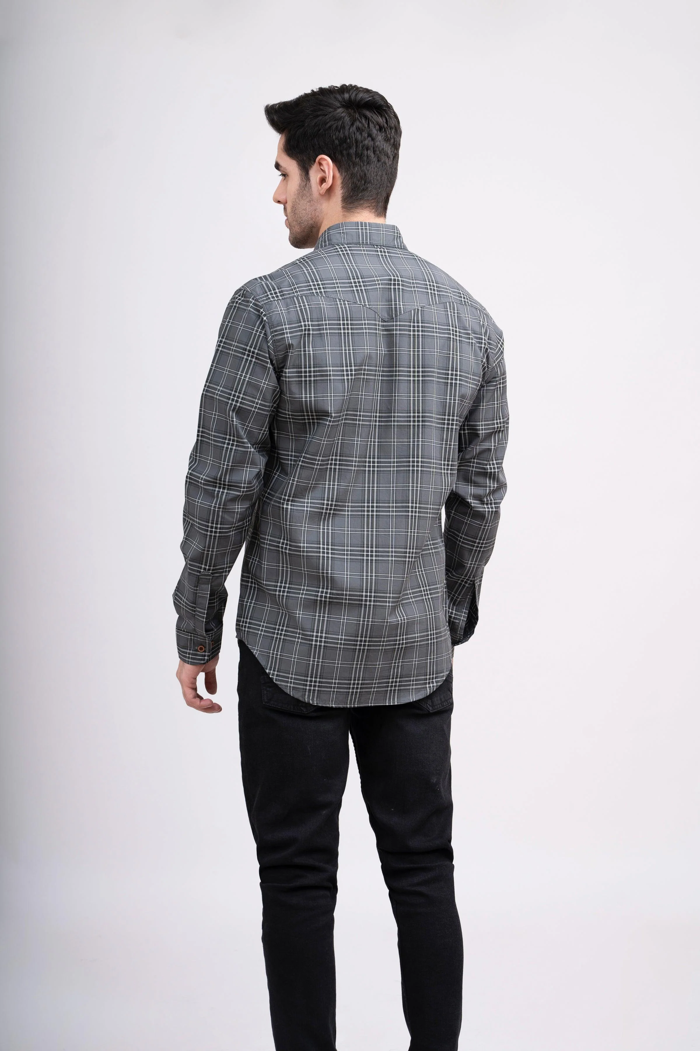CASUAL SHIRT FRONT PANNEL DOUBLE POCKET GREY CHECK - Image 3