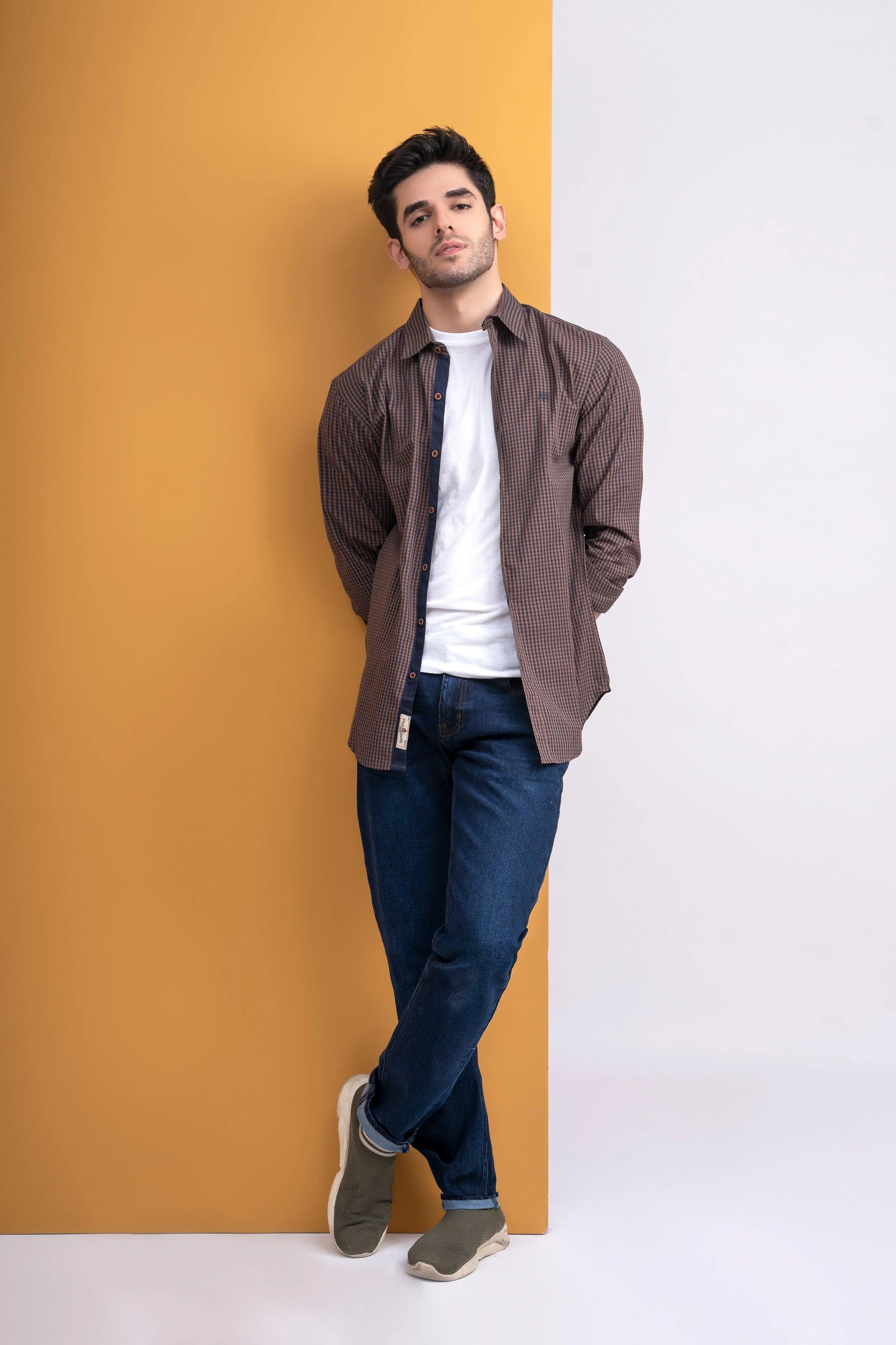 CASUAL SHIRT FULL SLEEVE BROWN NAVY MINI CHECK