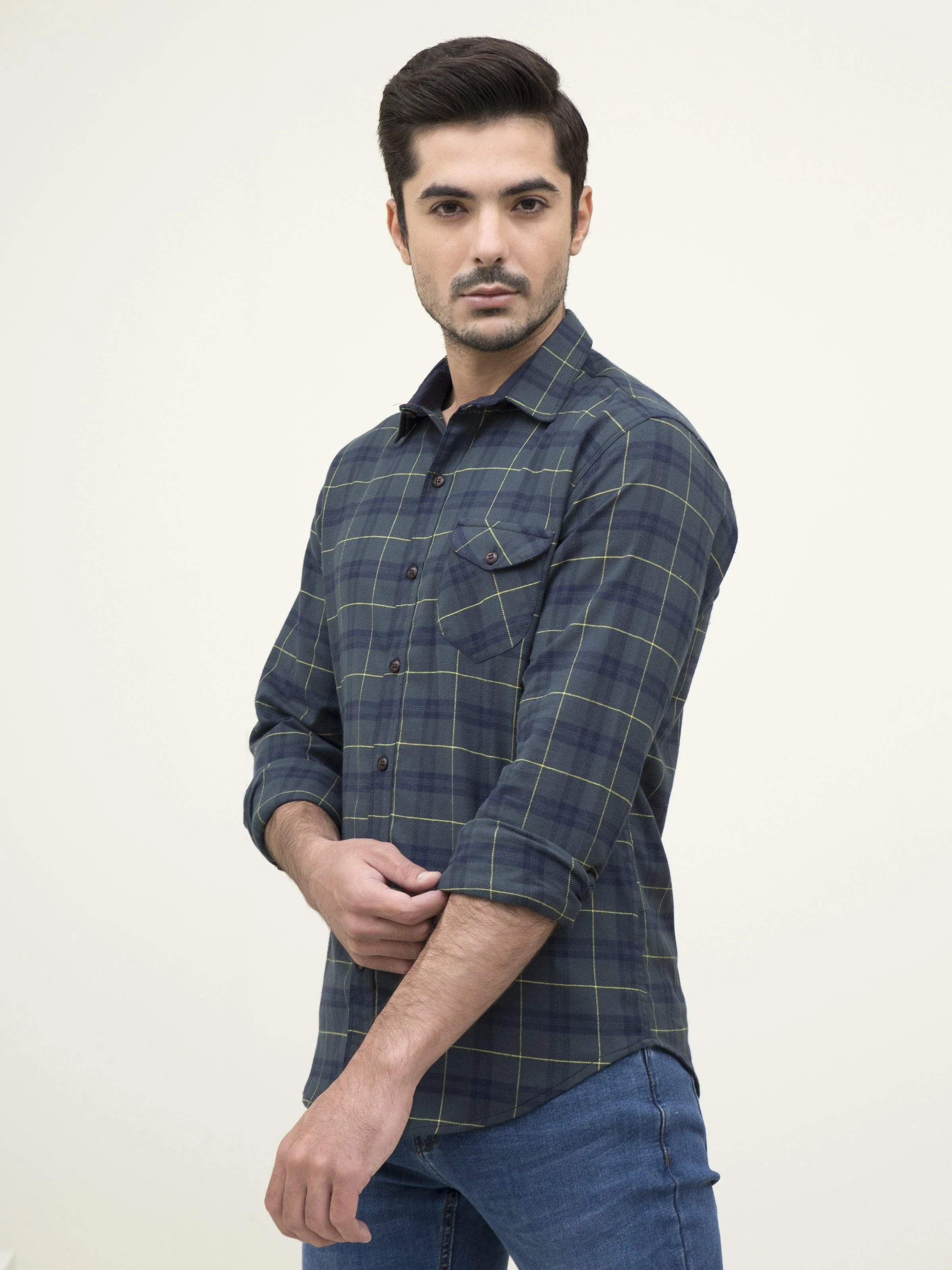 CASUAL SHIRT FULL SLEEVE GREEN CHECK - Image 2