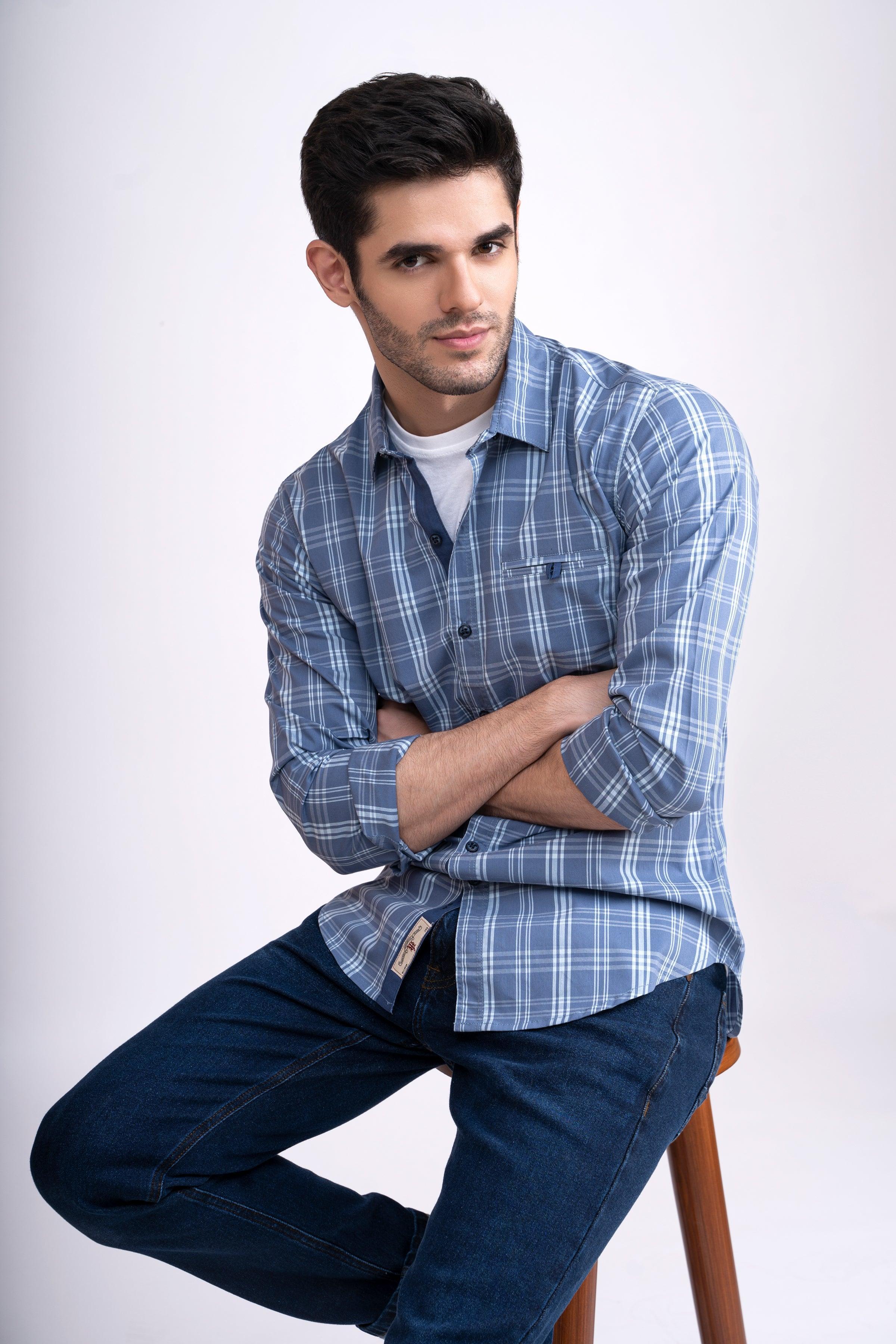 CASUAL SHIRT FULL SLEEVE LIGHT BLUE CHECK - Image 2