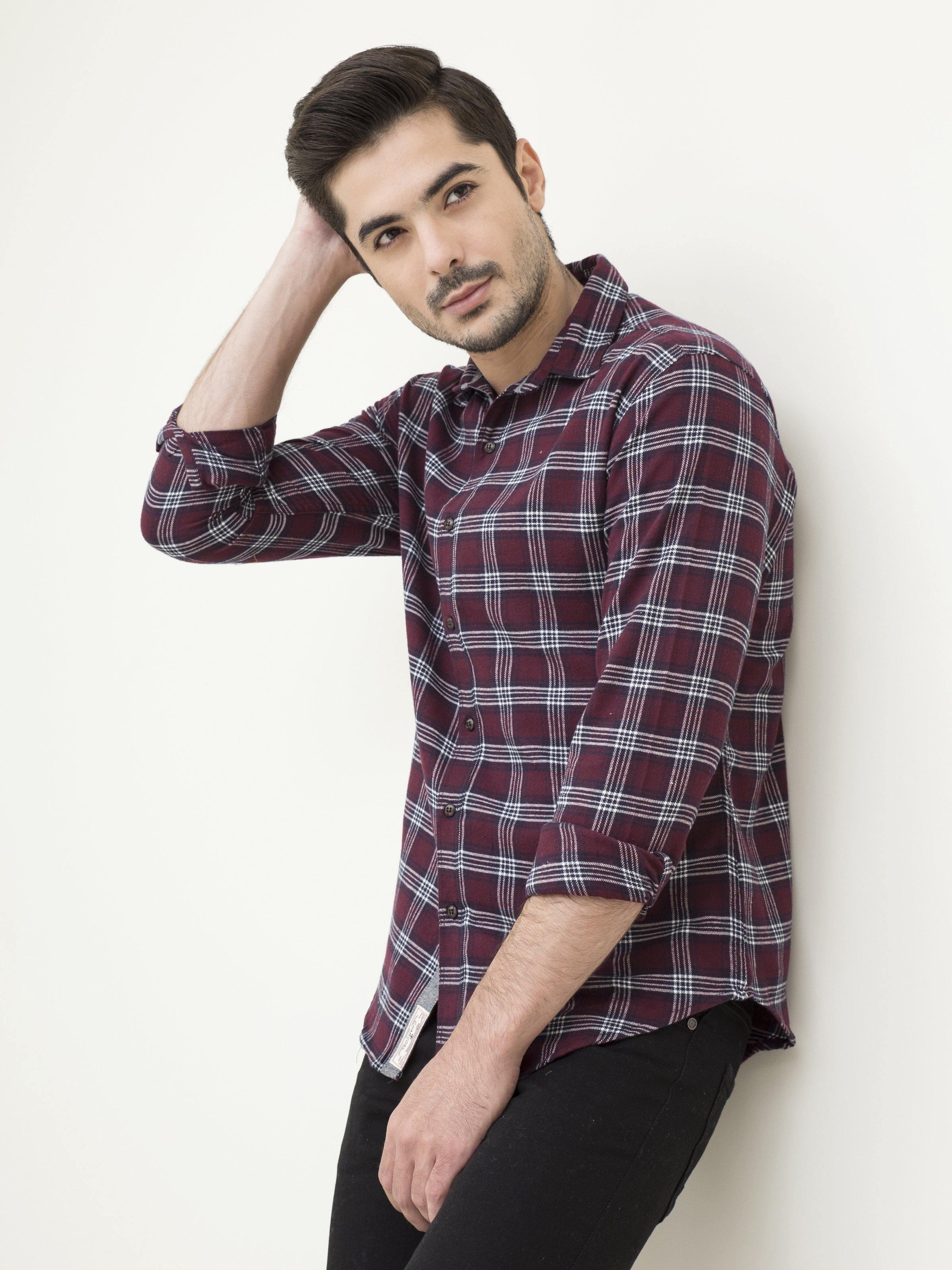 CASUAL SHIRT FULL SLEEVE MAHROON CHECK - Image 5
