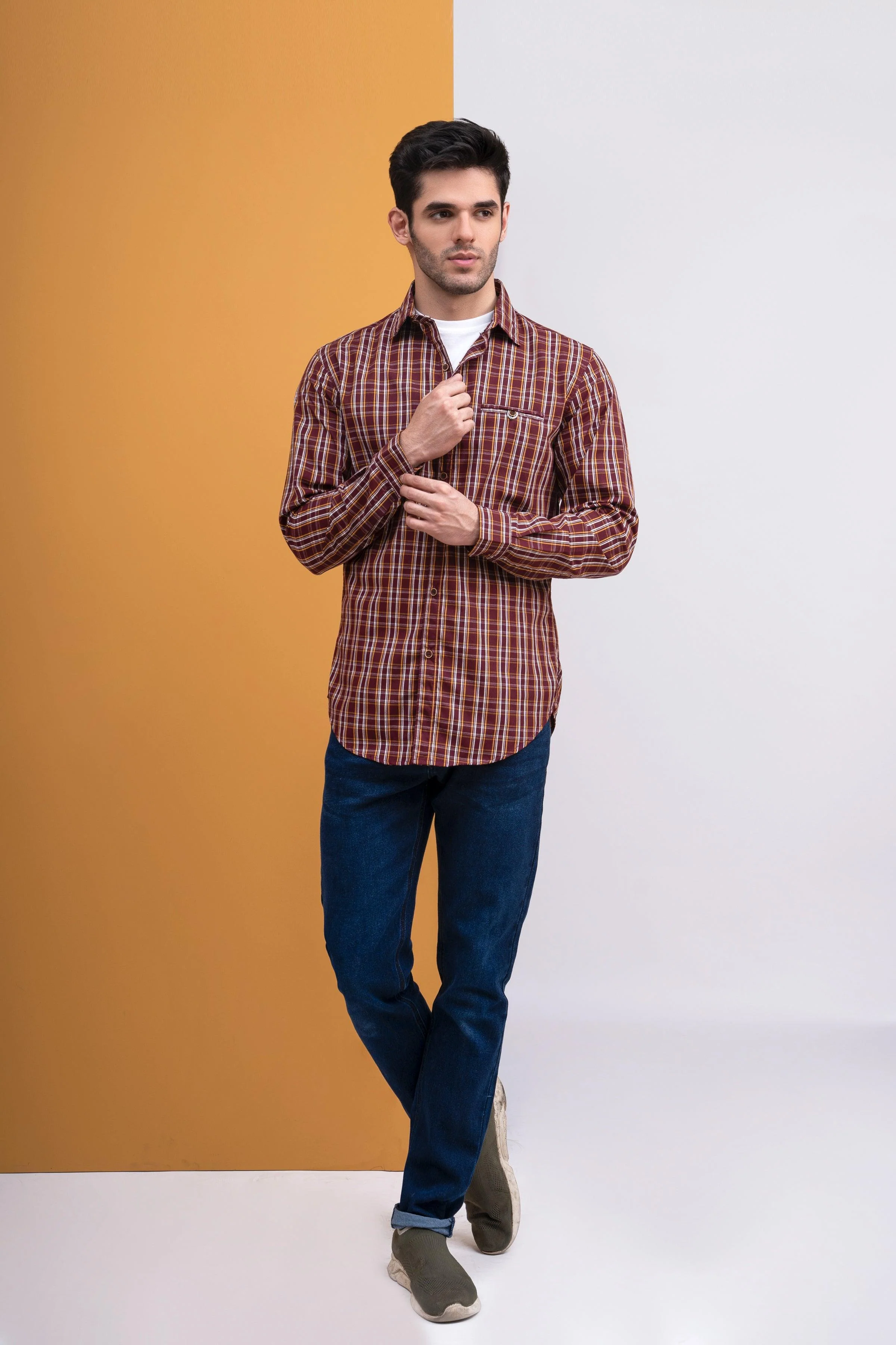 CASUAL SHIRT FULL SLEEVE MAROON CHECK - Image 2