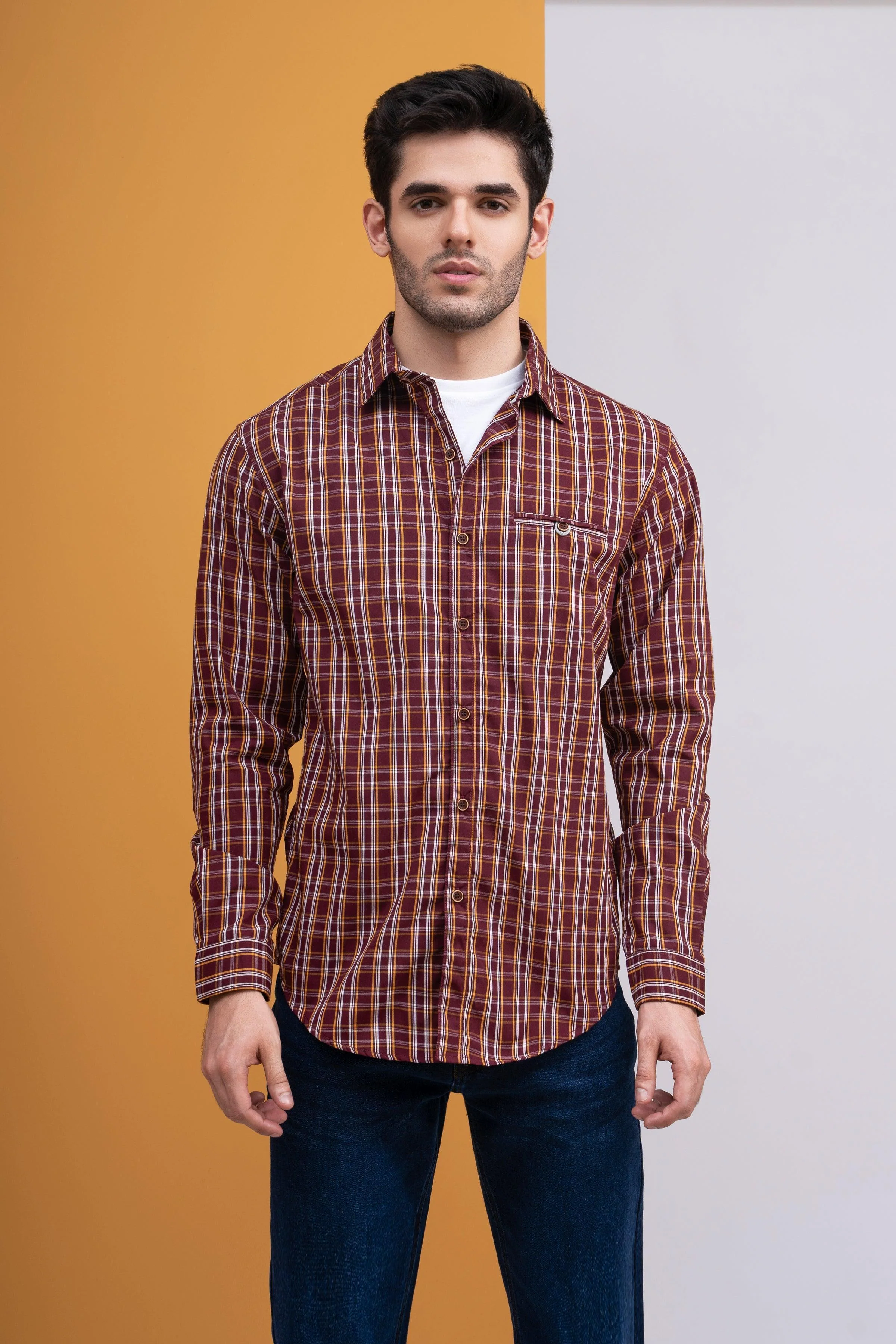CASUAL SHIRT FULL SLEEVE MAROON CHECK - Image 3