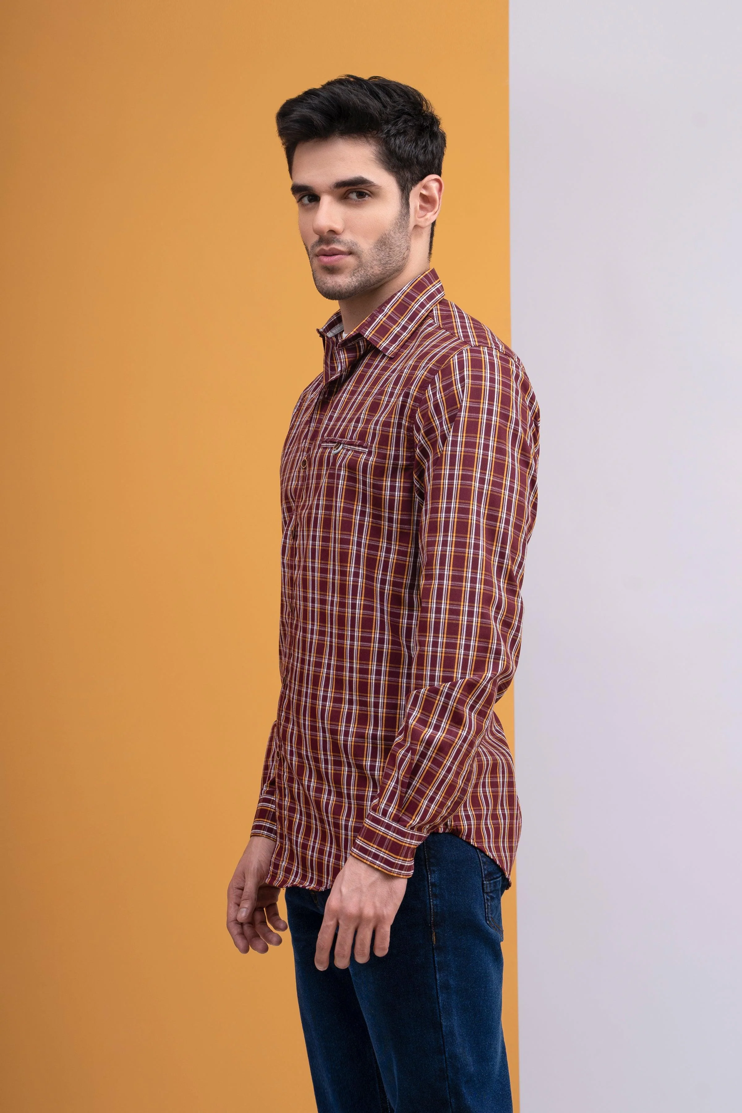 CASUAL SHIRT FULL SLEEVE MAROON CHECK - Image 4