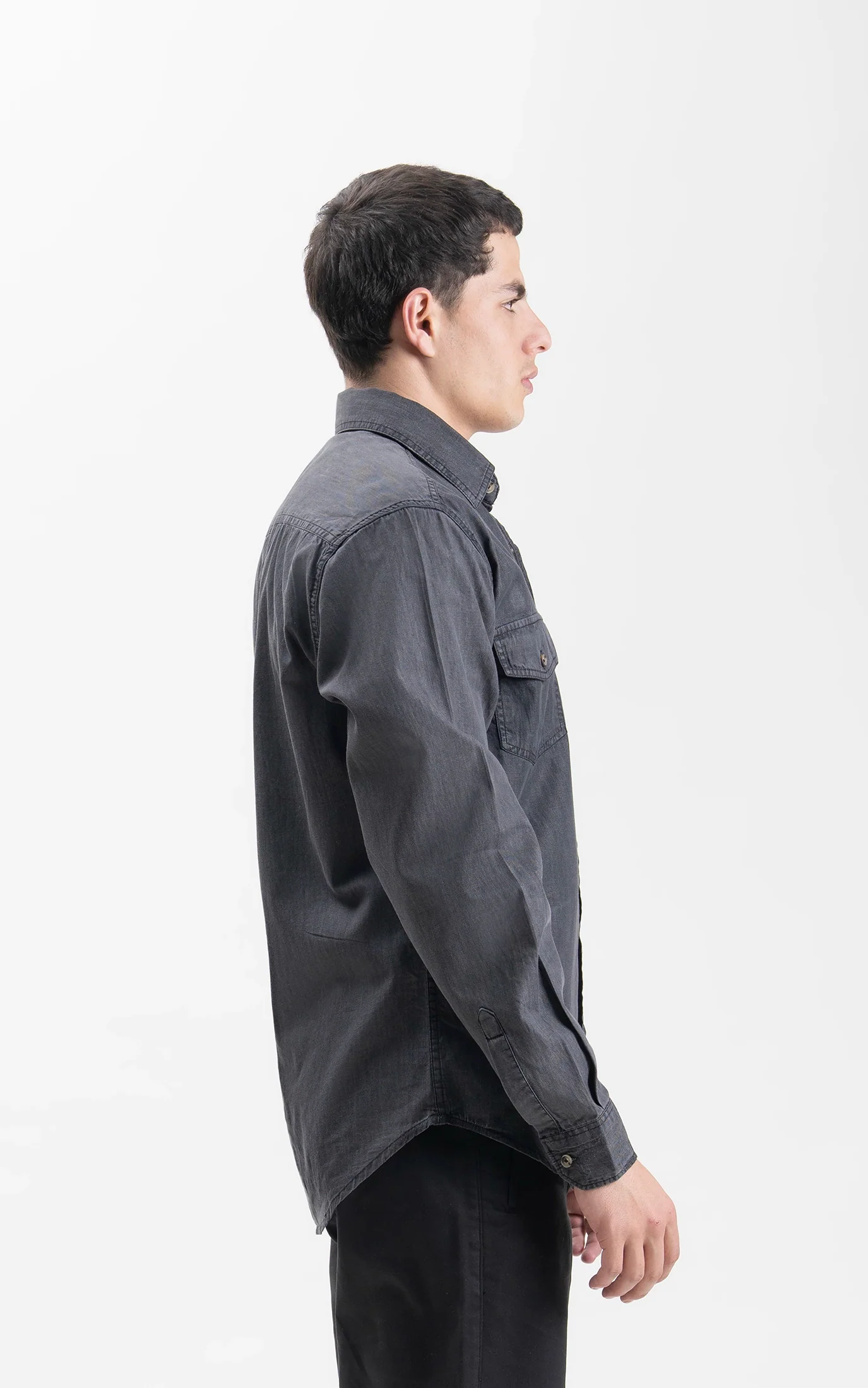SMART FIT DENIM CASUAL SHIRT  GREY - Image 5