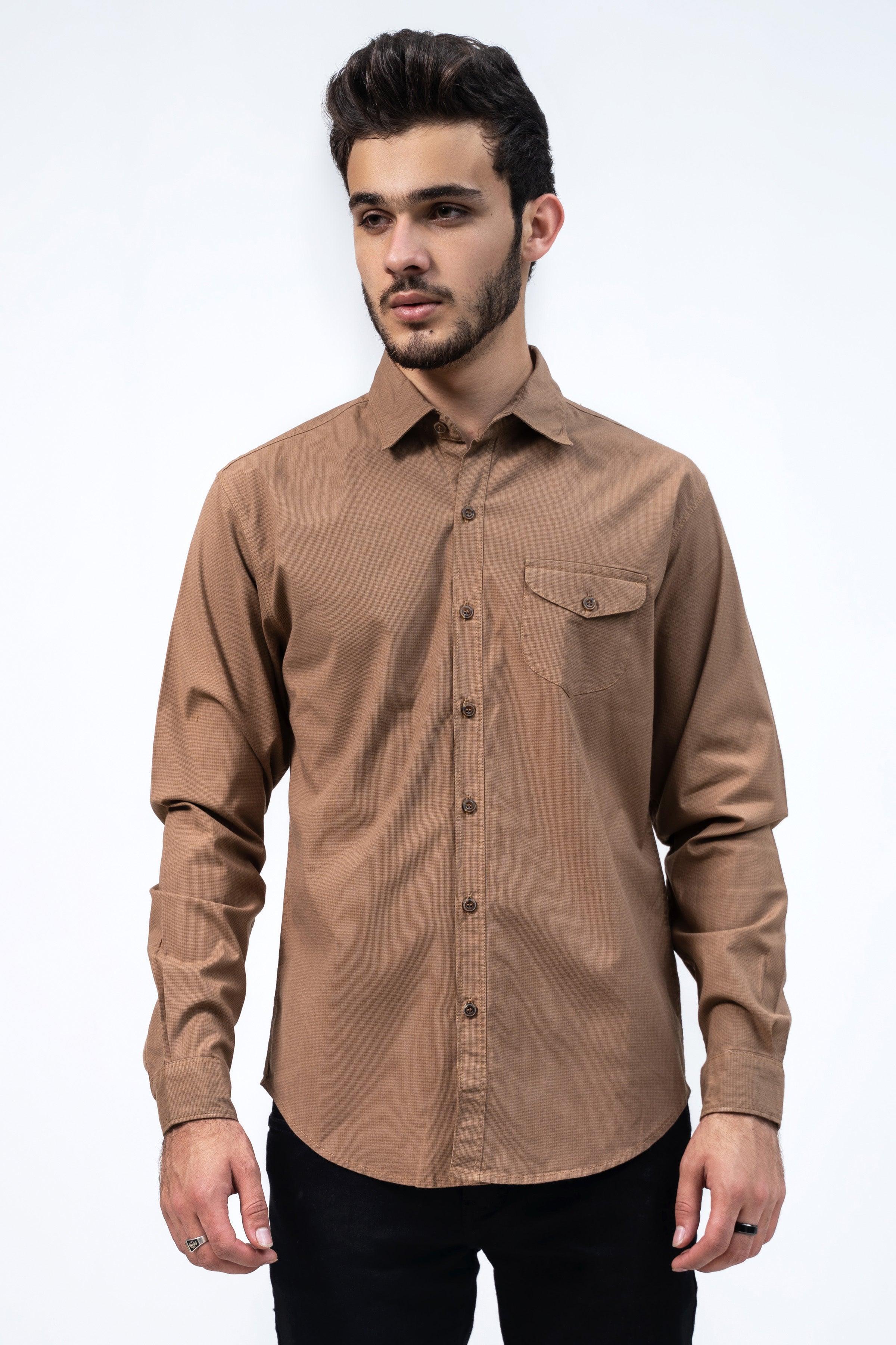 CASUAL SHIRT KHAKI SELF MINI CHECK