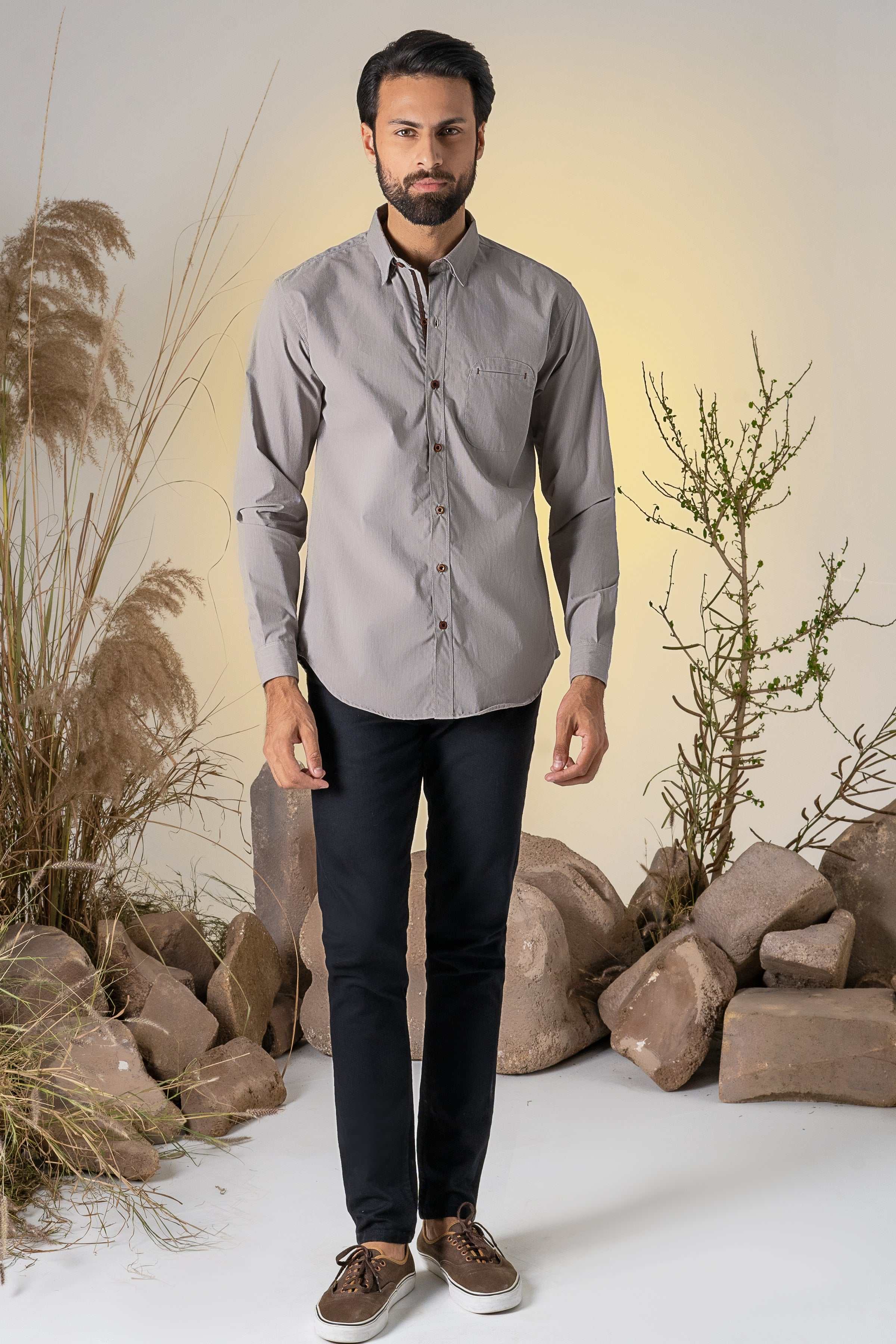CASUAL SHIRT KHAKI STRIPES
