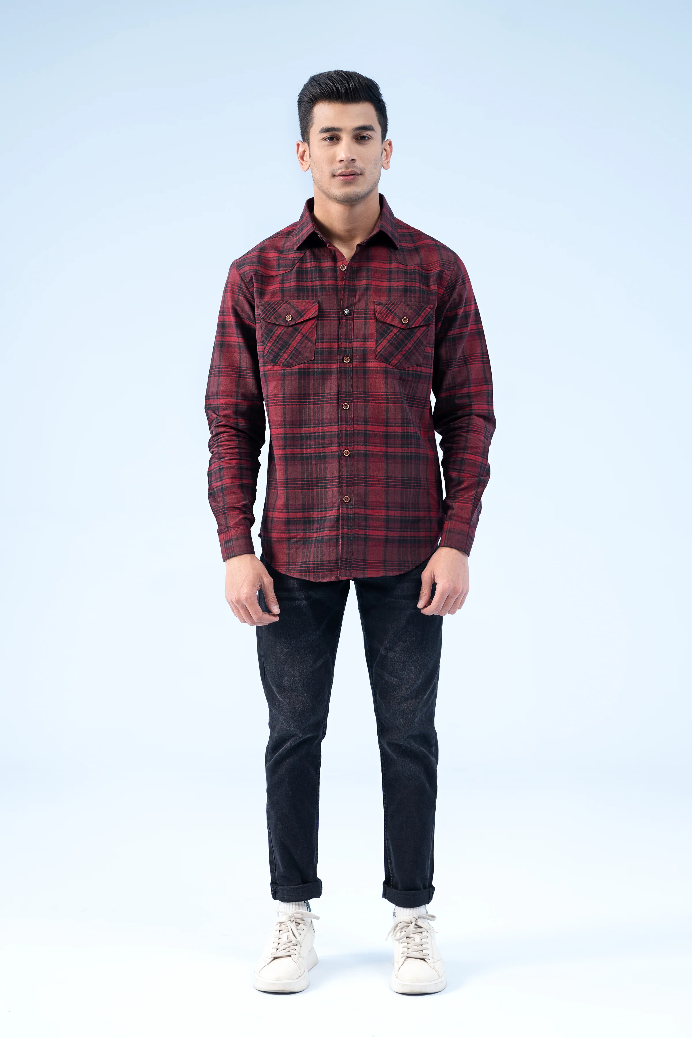 CASUAL SHIRT MAROON CHECK