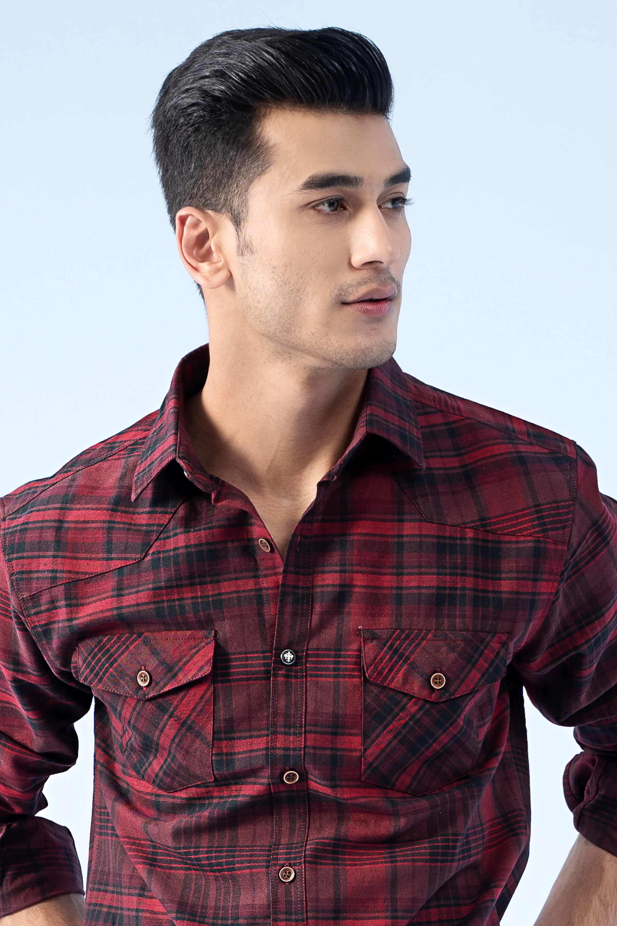 CASUAL SHIRT MAROON CHECK - Image 2