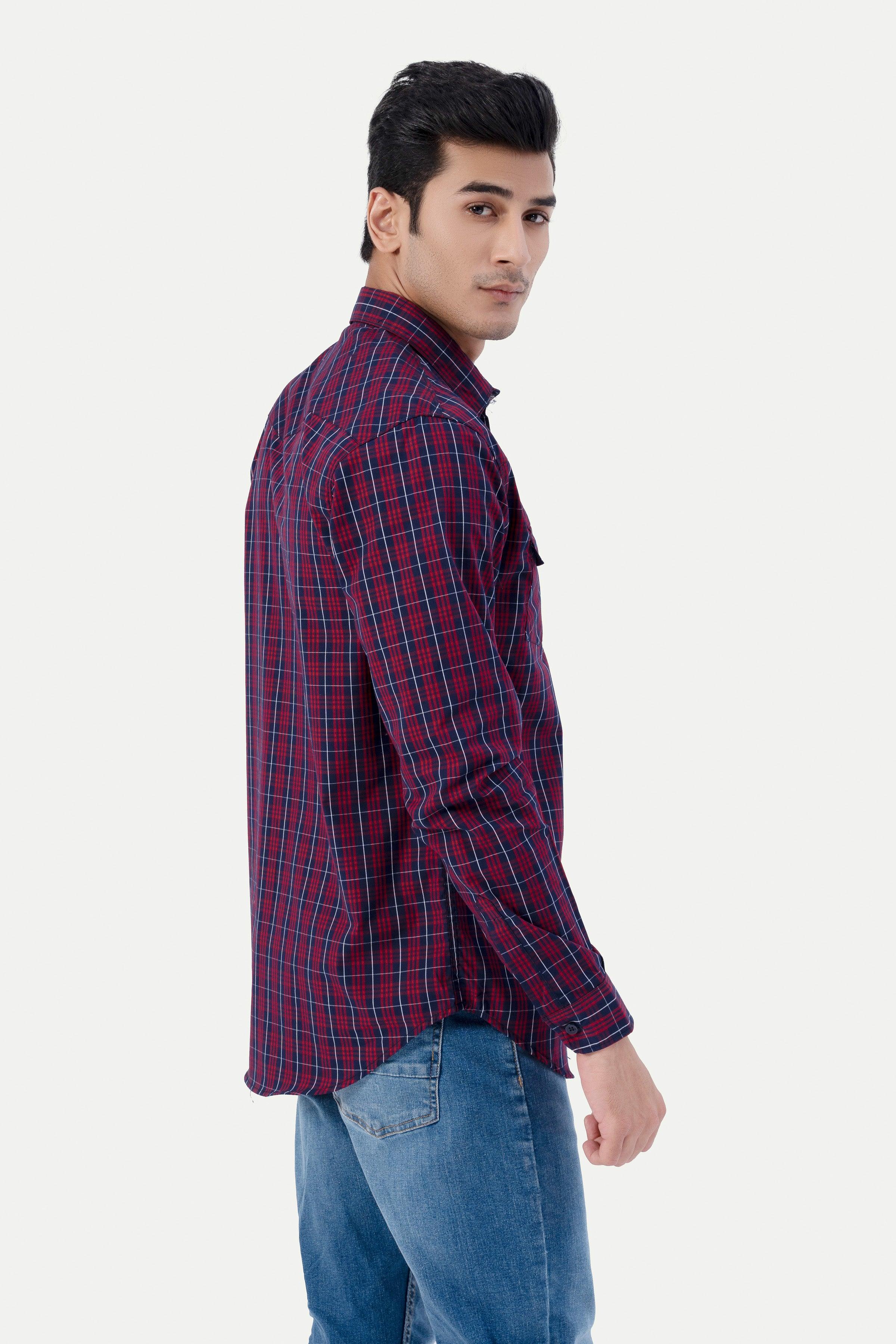CASUAL SHIRT MAROON CHECK - Image 3