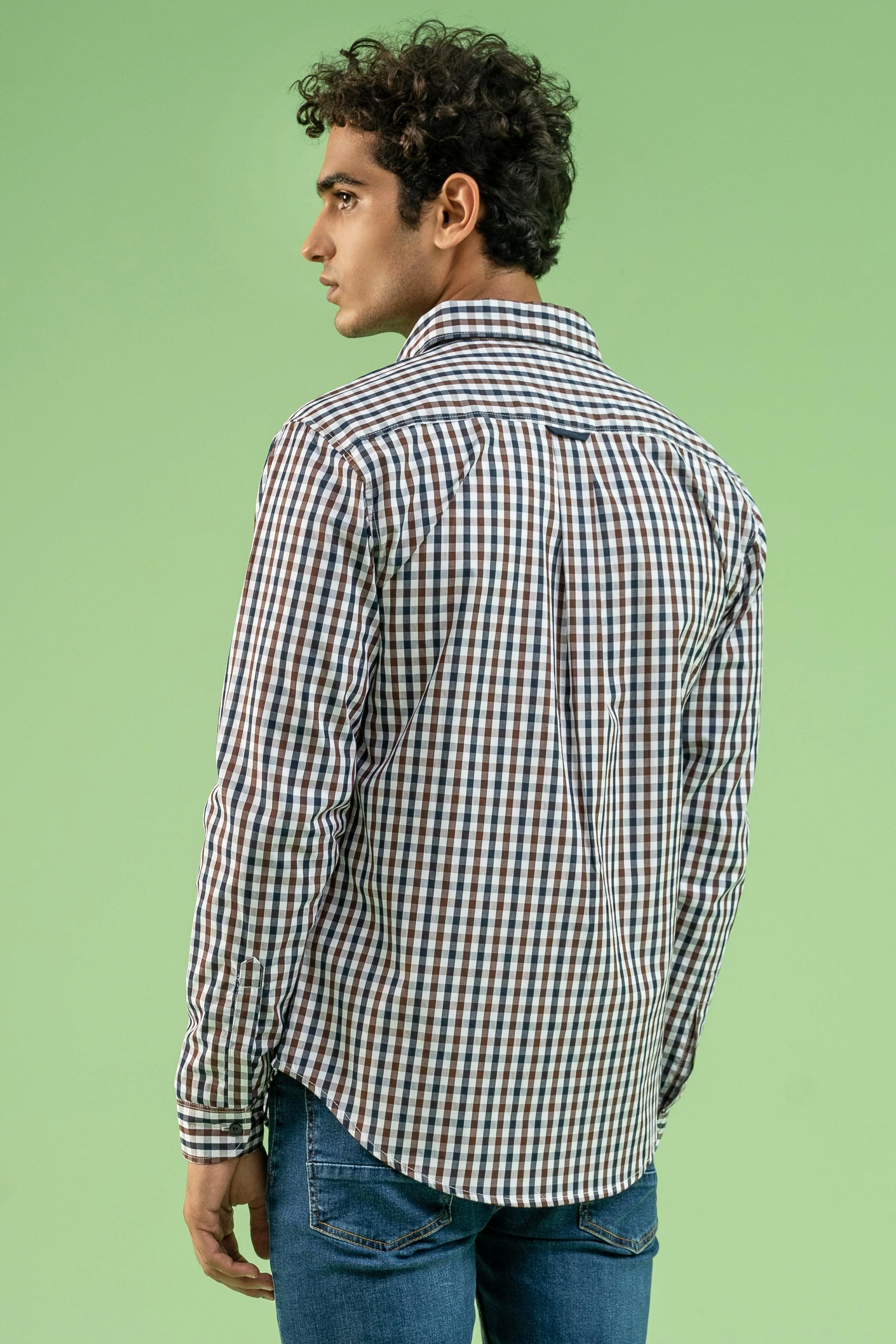 CASUAL SHIRT NAVY BROWN - Image 2