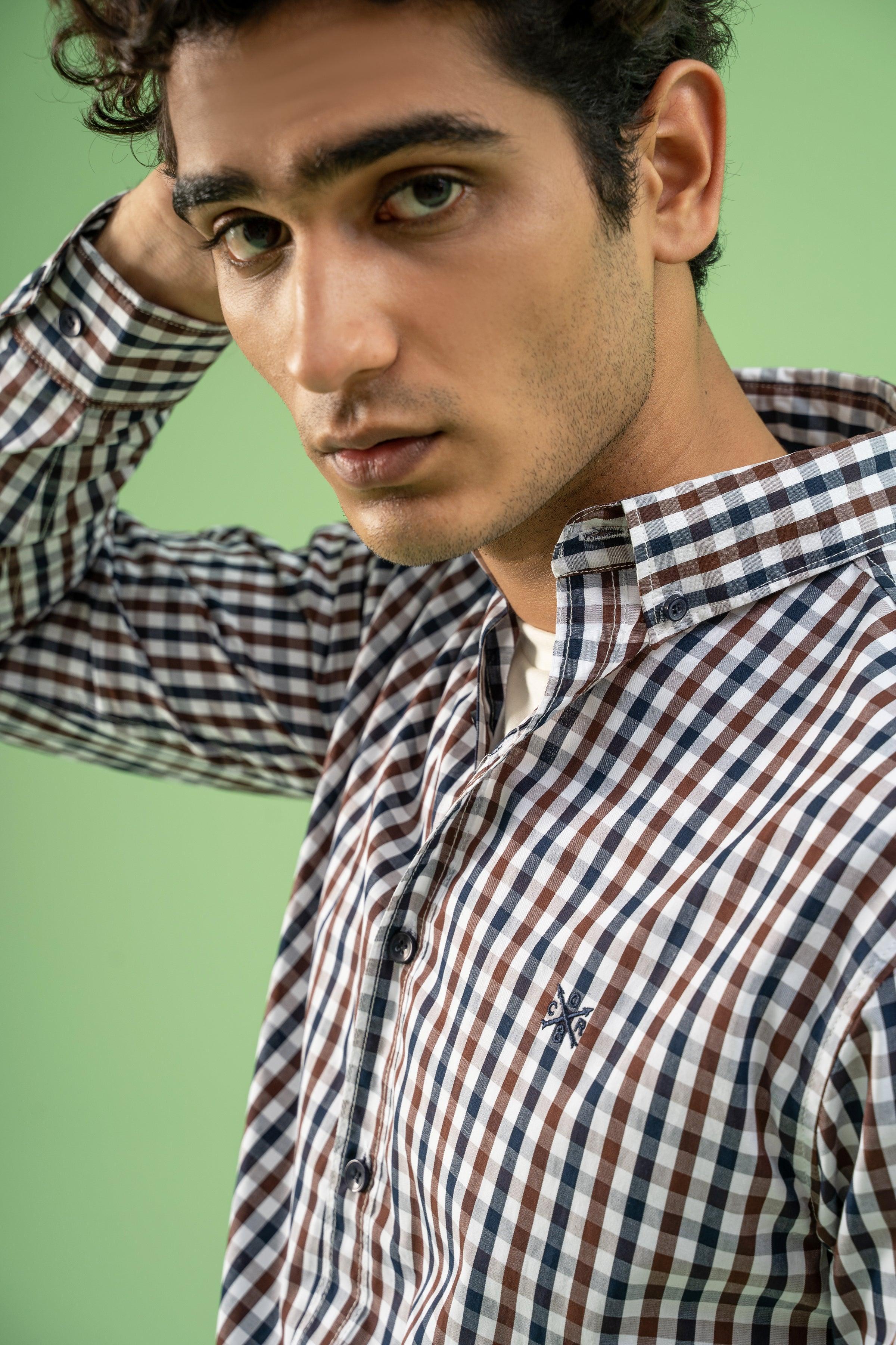 CASUAL SHIRT NAVY BROWN - Image 4