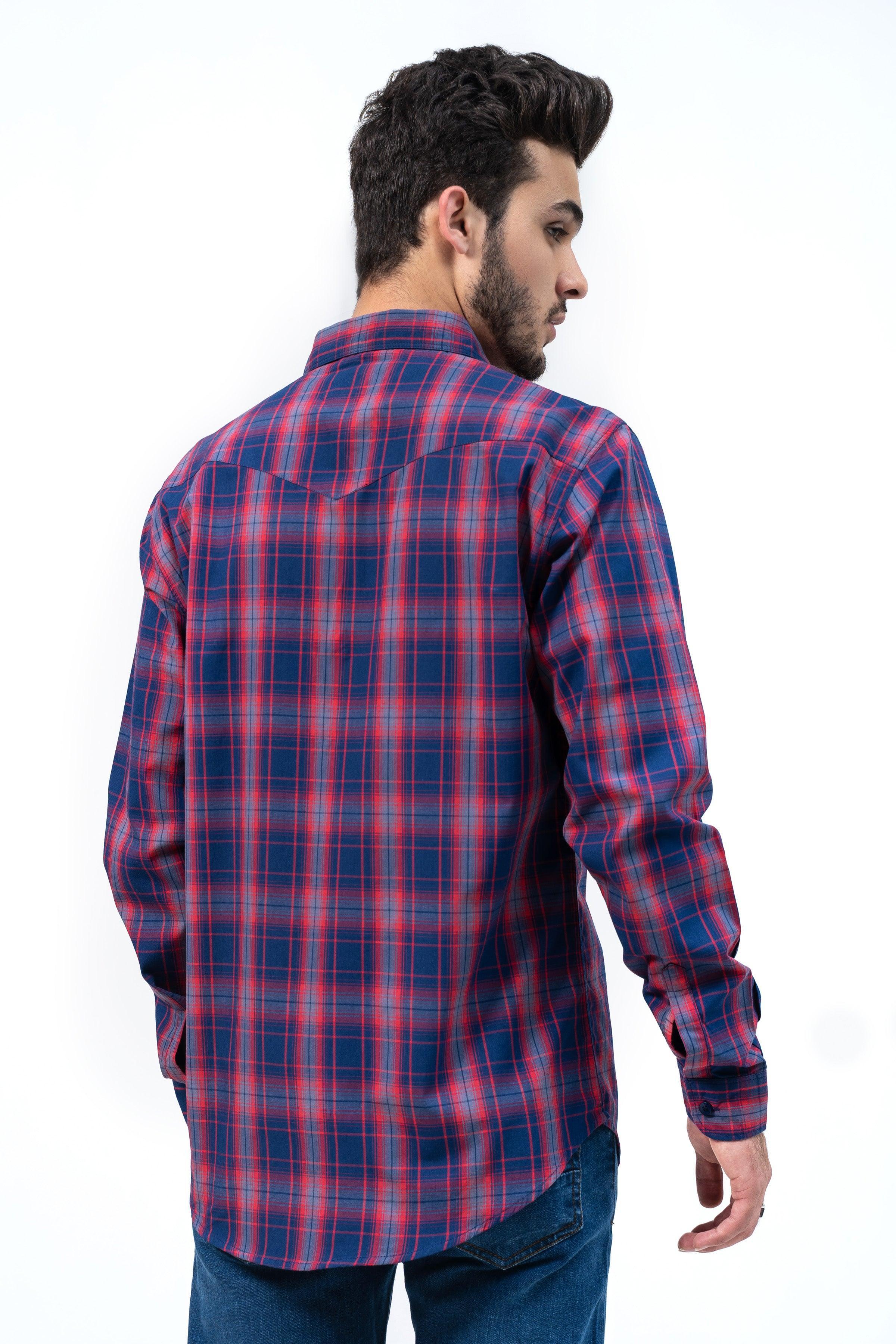 CASUAL SHIRT NAVY RED CHECK - Image 3